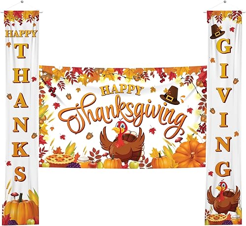 KatchOn, Cartel de Feliz Acción de Gracias, paquete de 2, pancarta de puerta de Acción de Gracias, pancarta de porche de Acción de Gracias, telón de