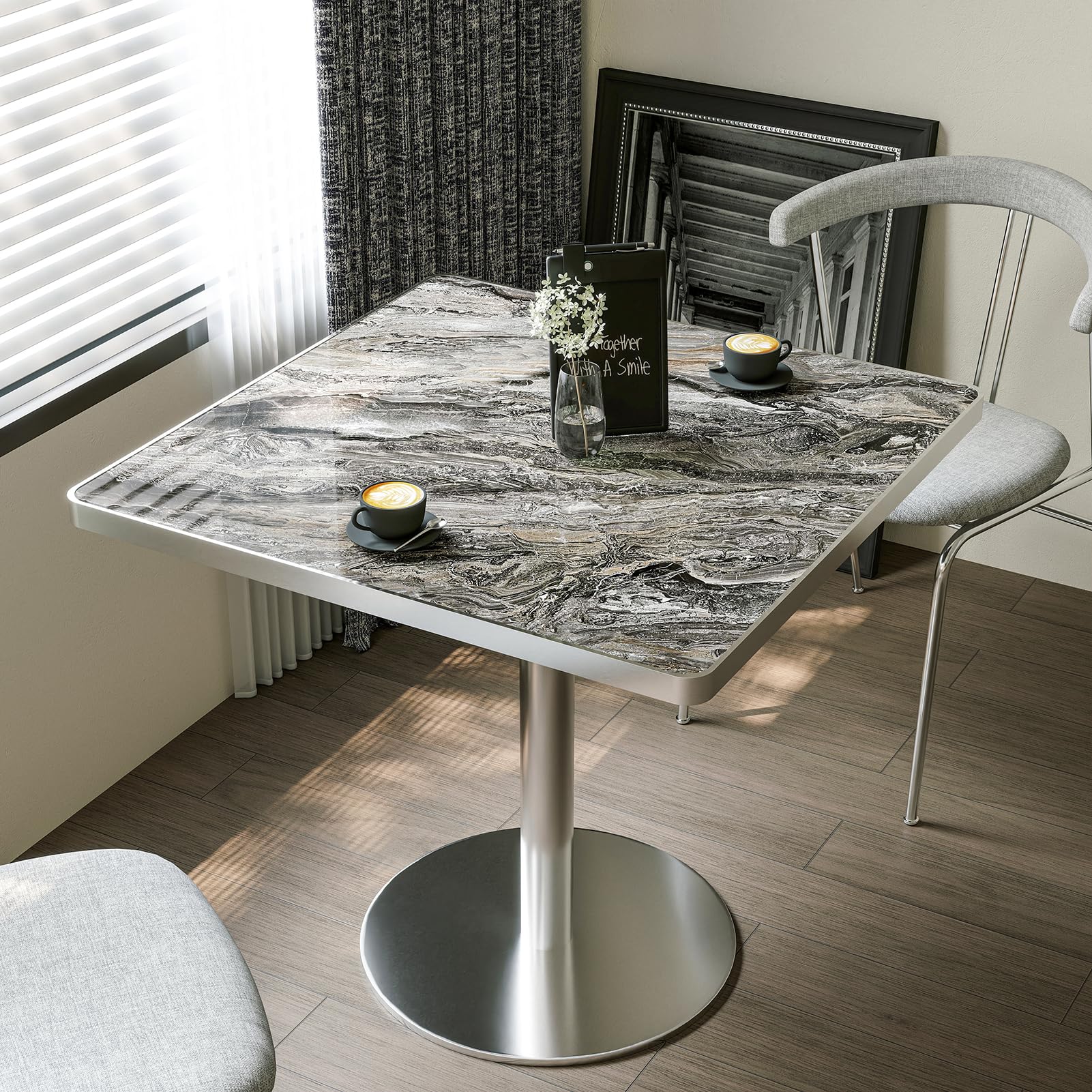 31.5'' Tulip Table, Square Dining Table with Sintered Stone Tabletop
