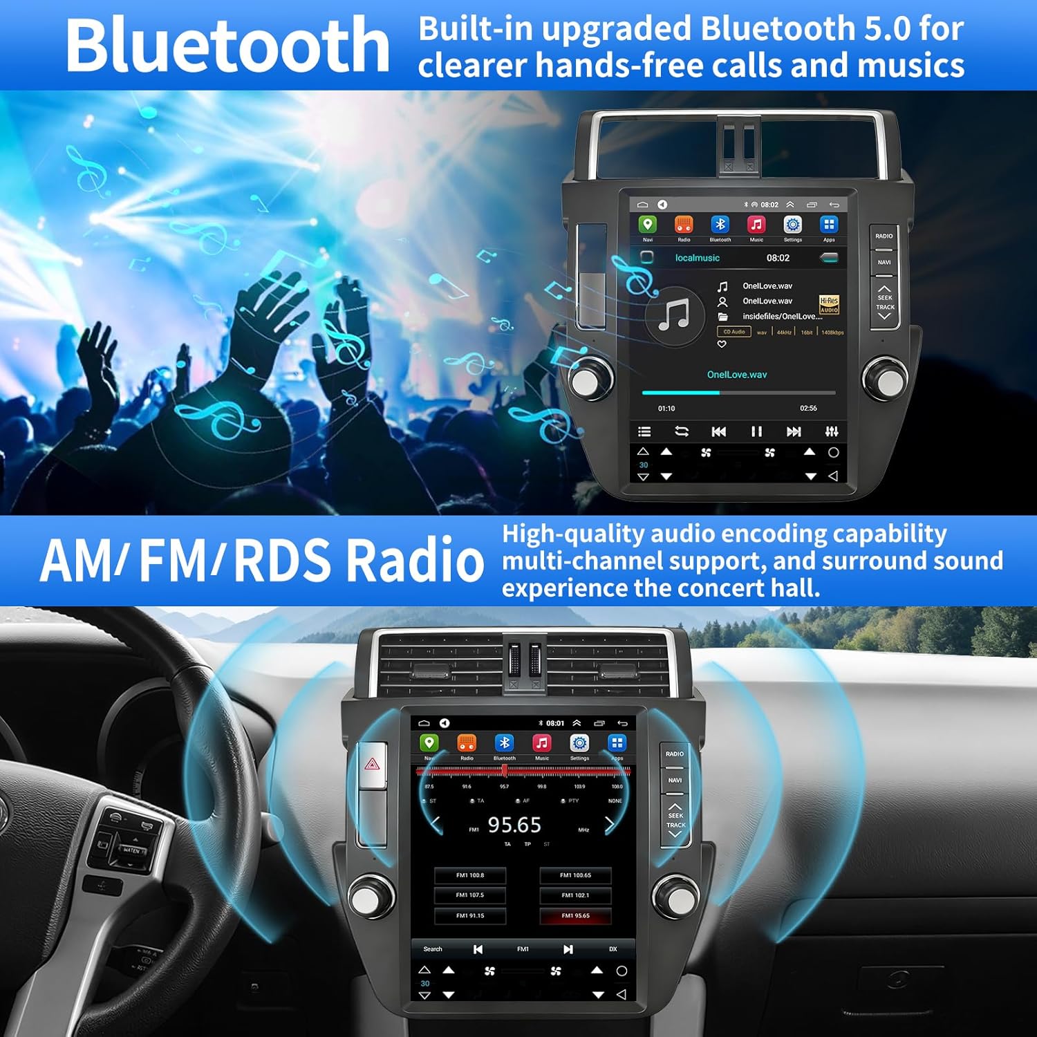 12.1 inch Car Radio for Toyota Land Cruiser Prado 2010-2013 Upgrade Stereo Radio Head Unit with CarPlay Tesla Style Touch Screen Android Auto Bluetooth GPS Backup Camera 8+128G
