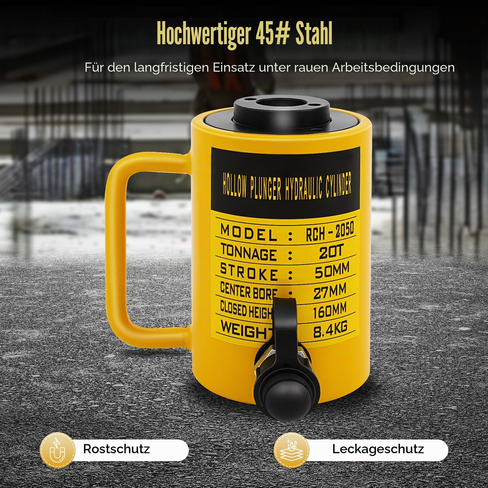 20T 160mm Hub Hohlzylinder, Hydraulikzylinder Hohlkolbenzylinder Kolbenweg 44000lbs ölpumpe Hydraulikzylinder Jack Single Acting Hydraulic Ram Cylinder für Gebäude und Brücken