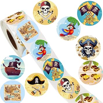 500 Pieces Pirate Labels Roll Stickers-Pirate/Halloween Party Themed Baby Shower Birthday Party Supplies Decorations Favors Goodie Bags