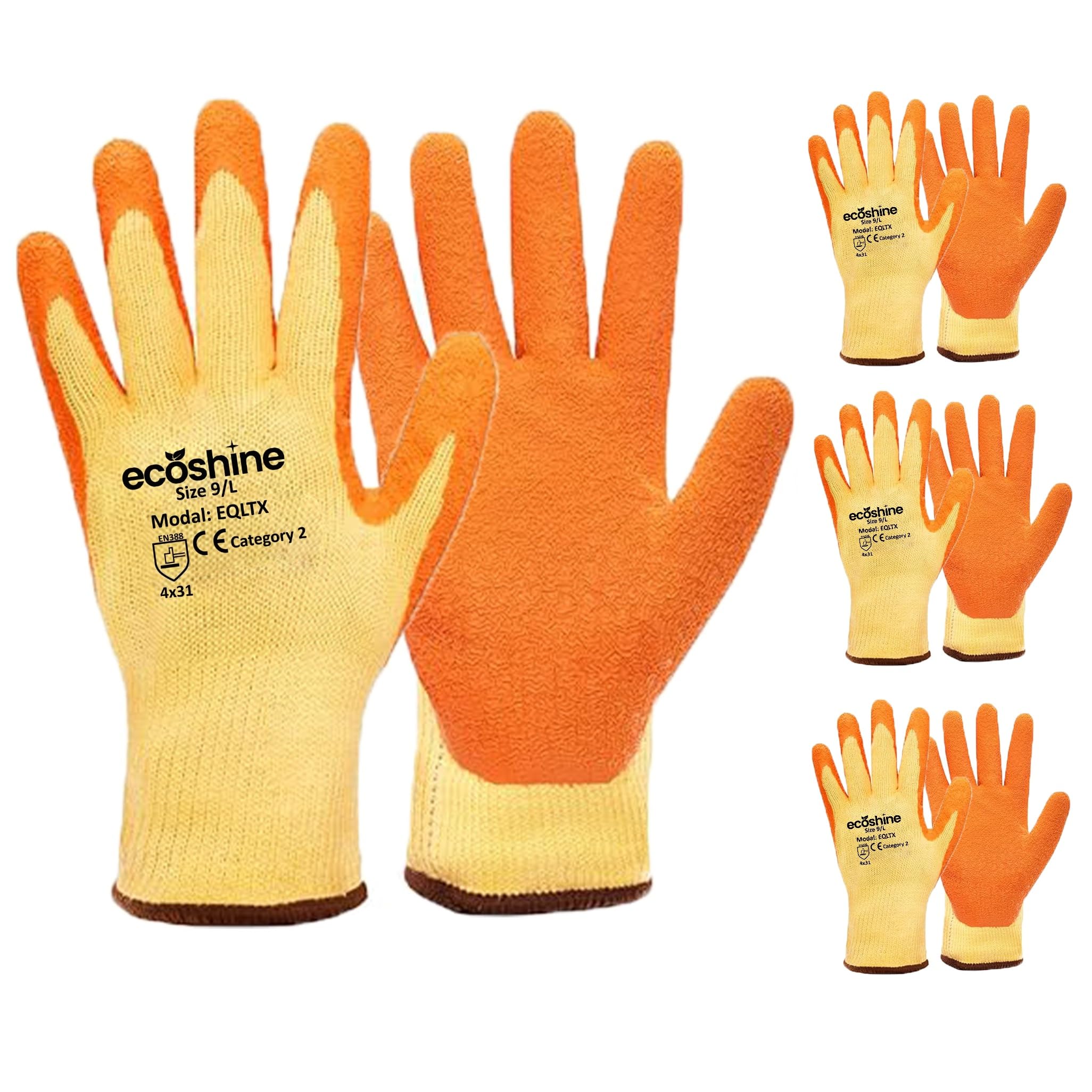 Ecoshine Supplies 12 Pairs Orange Work Gloves Latex Coated Crinkled Finish Gloves Grip Gloves for Builder's Gloves Warehouse Gloves Gardening Gloves DIY Use Gloves (Medium/8)