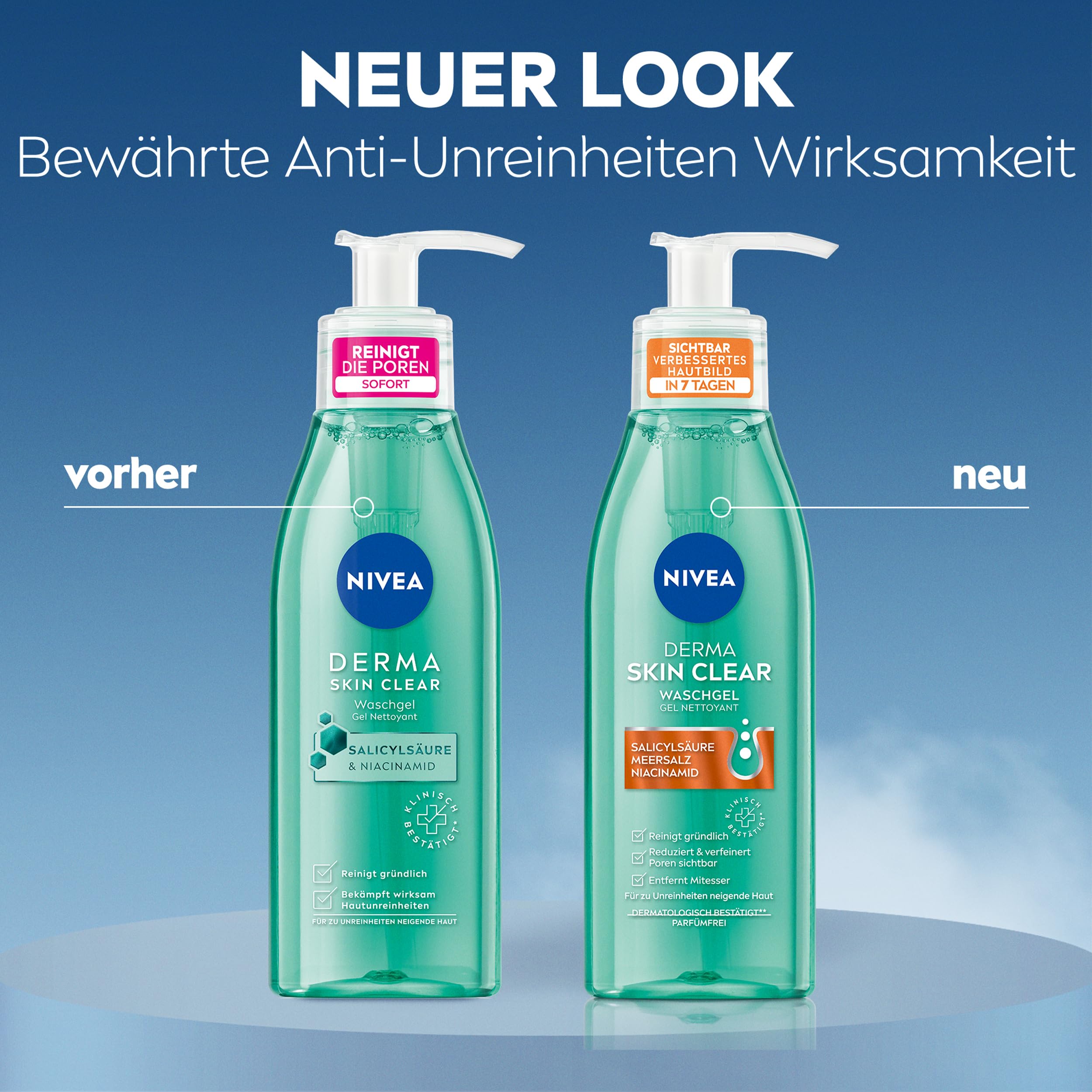 NIVEA Derma Skin Clear Routine Set mit Rebalance & Clear Serum, Nachtpeeling Serum & Waschgel, Gesichtspflege für unreine Haut mit Salicylsäure & Niacinamid