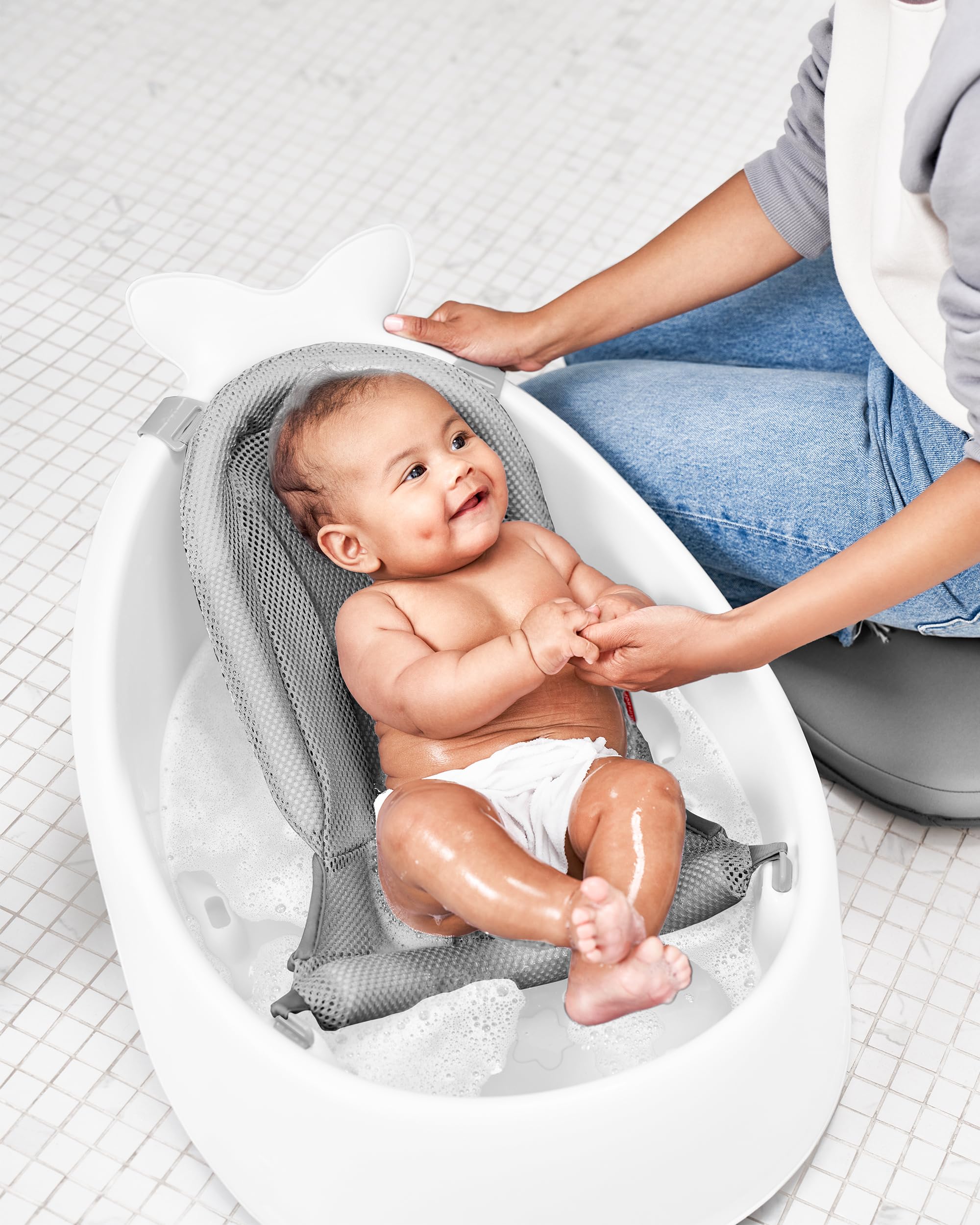 Skip Hop Badewanne Moby, weiß, 3 Stufen, PVC-frei, phthalatfrei, rutschfest, für Neugeborene mit Ablaufstöpsel (von Geburt bis 11 kg, Weiß)