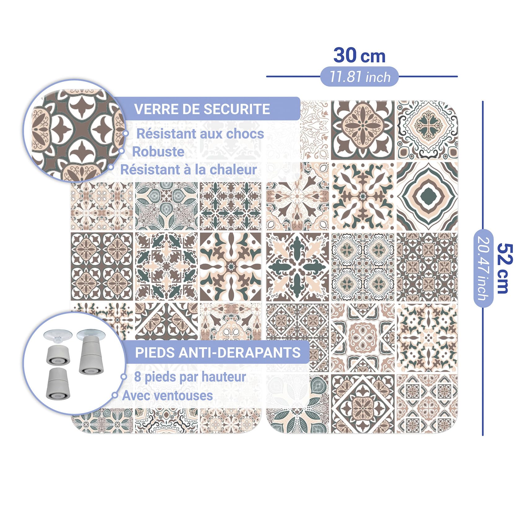 WENKO Plaque de Recouvrement Universelle Mod. Carreau, réglable en Hauteur pour Tout Type de cuisinière, Planche à découper et Protection Anti-éclaboussures, Verre, 30 x 52 cm, 2 pièces