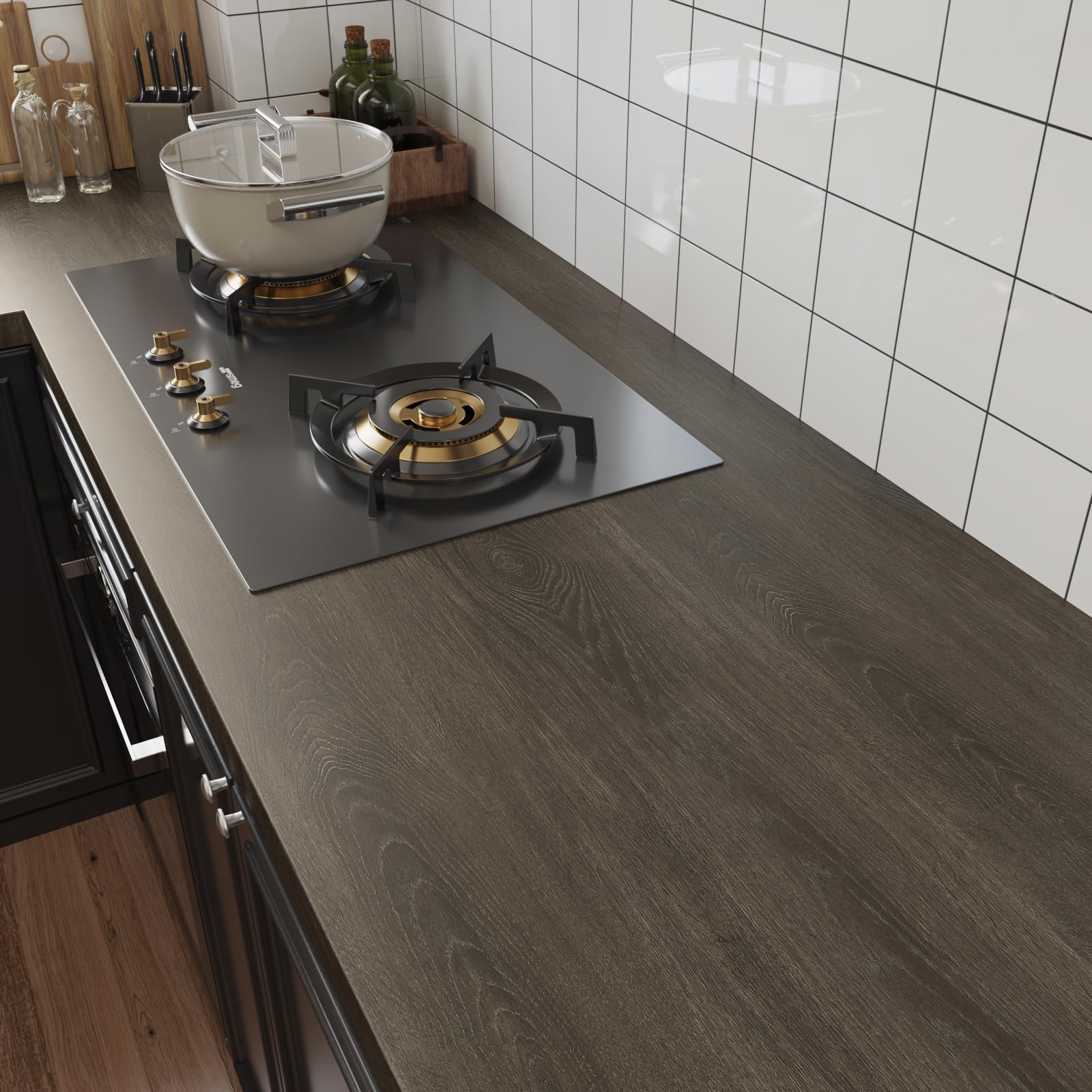 VaryPaper Dark Brown Wood Effect Peel and Stick Wallpaper 40cmx200cm Thick Wood Effect Sticky Back Plastic Vinyl Wrap for Kitchen Cupboards Counter Top Vinyl Covering Tabletops Furniture Wrap - Image 3