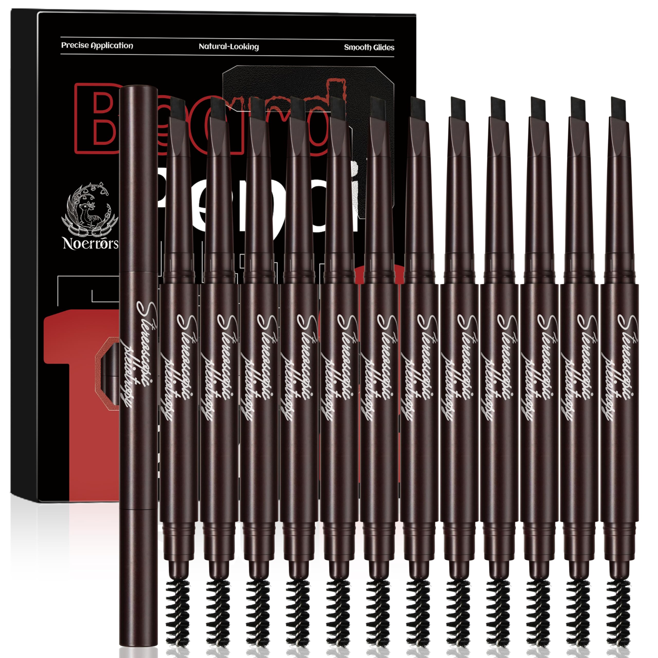 Noerrors 12Pcs Beard Pencil Filler for Men, Mustache Beard Pen Set, Hair Enhancement Pencil Kit for Men Hairline, Barber Lineup Styling Waterproof Long Lasting #Black