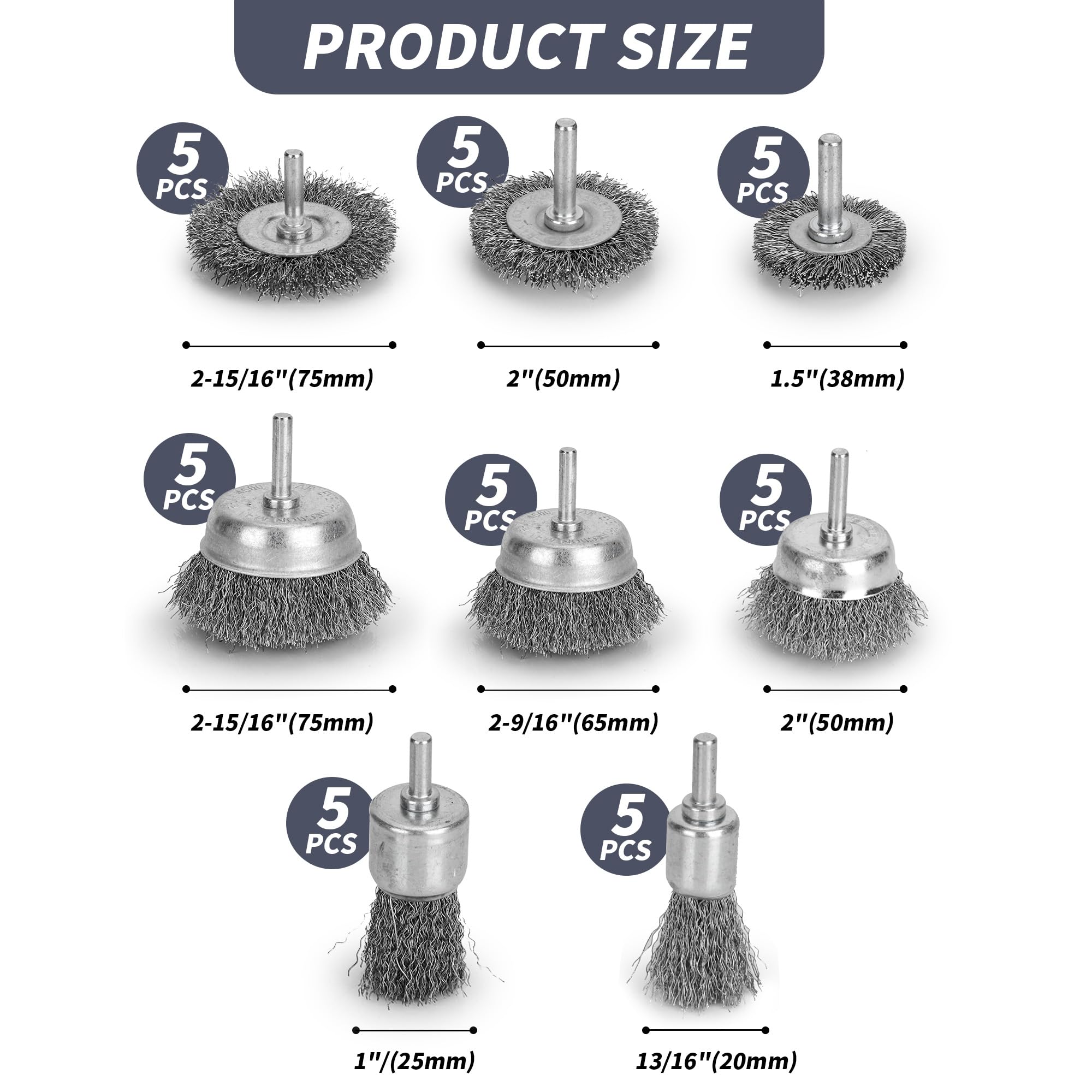 Confezione da 40 dischi metallici per trapano, spazzola in filo di acciaio al carbonio con gambo esagonale da 1/4", spazzola per ruote resistenti, spazzola a tazza, set di pennelli per