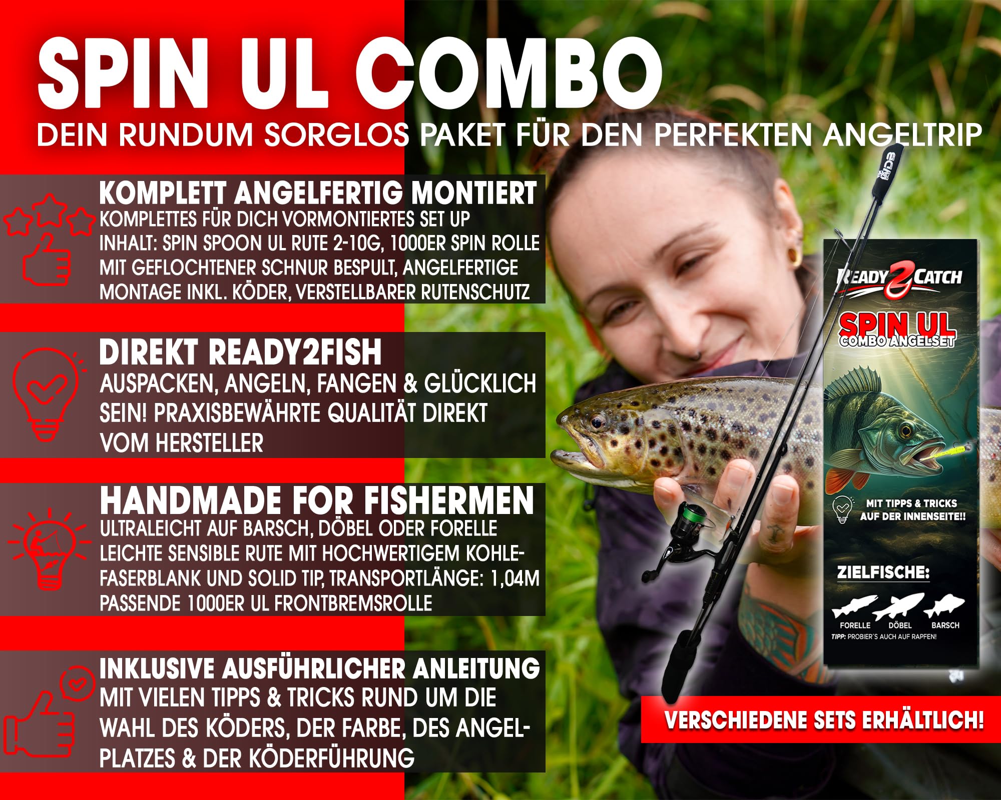 Angel Berger Ready2Catch Spin UL Combo Kit de pêche prêt à pêcher