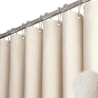 BTTN 54x78 Linen Textured Waterproof Fabric Shower Curtain, Beige/Cream