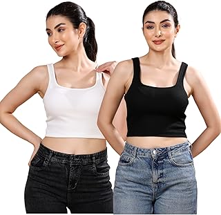 American Symbol Pack of 2 Women?s Ribbed Sleeveless Solid Crop Tank Top Price In India