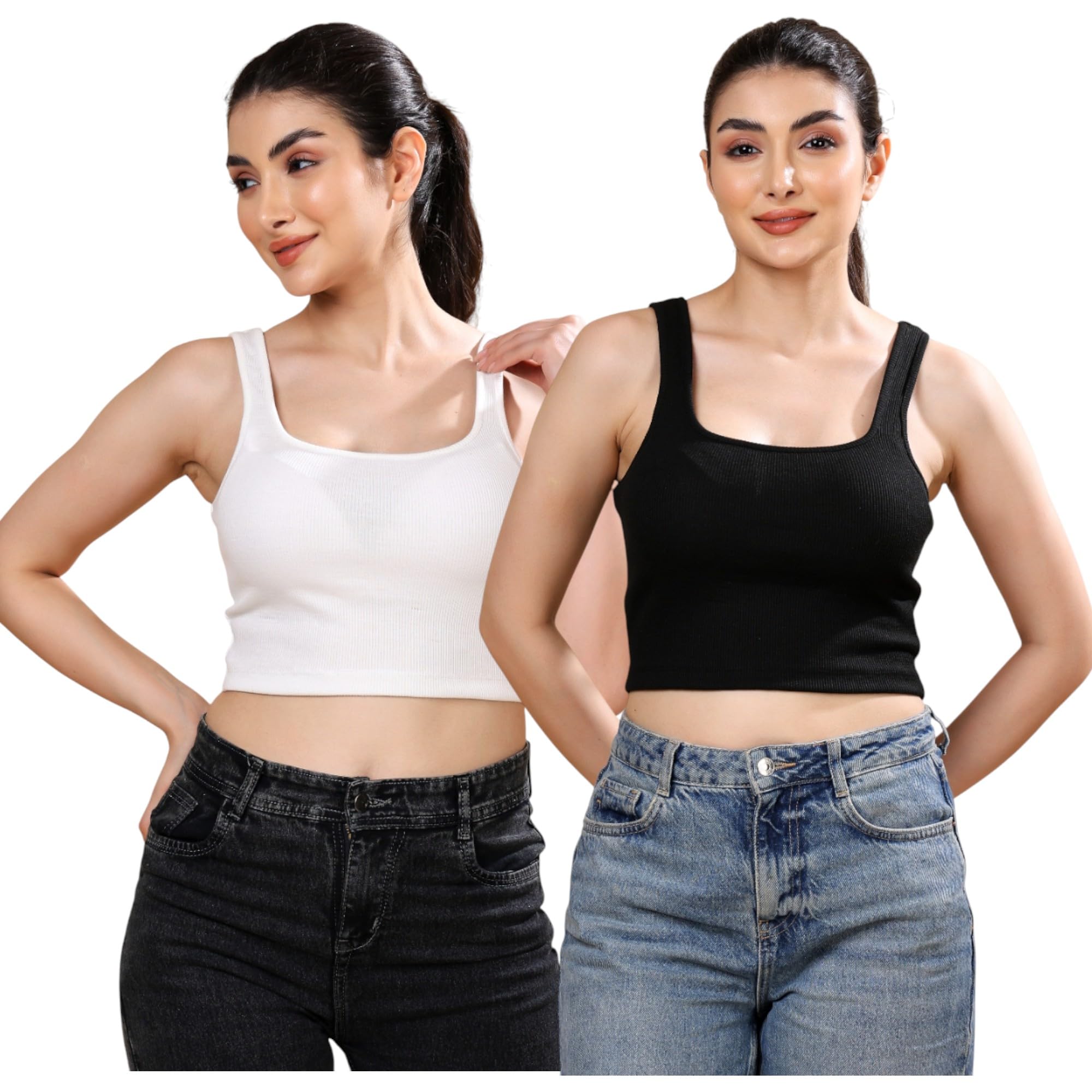Pack of 2 Women?s Ribbed Sleeveless Solid Crop Tank Top-image-43