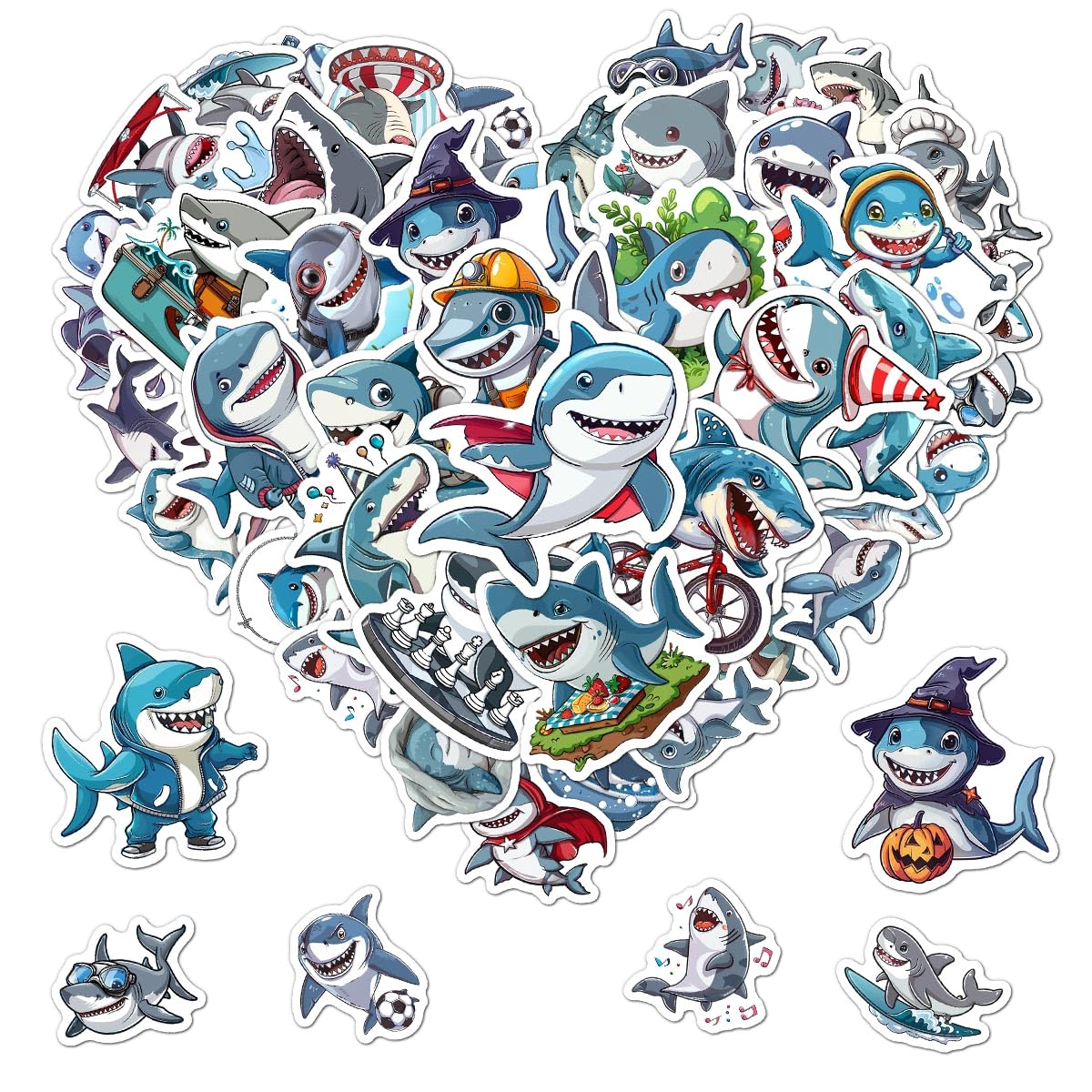 Pack 50 Pcs Cute Ocean Animal Shark Stickers for Water Bottles Funny Laptop Luggage Computer Scrapbooking Kids Teens Girls Boys Adults Aesthetic