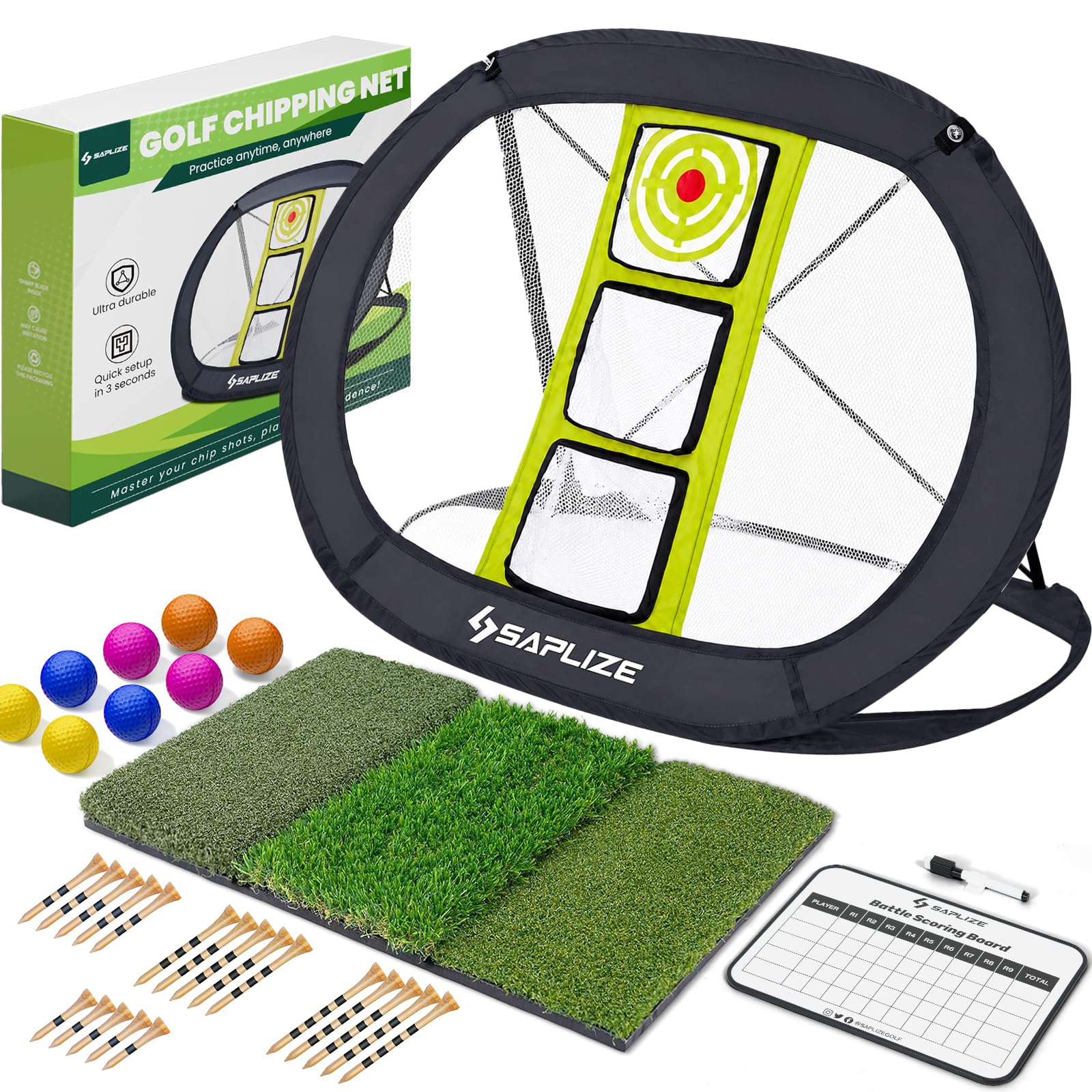 SAPLIZE Golf-Chipping-Netz, stark stabil, Pop-Up-X-förmiges Golf-Zielnetz für Indoor/Outdoor/Hinterhof, Genauigkeit und Schwungübung, tragbares Golf-Trainingsnetz