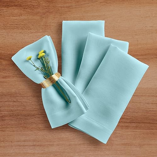 Solino Home Fete - Servilletas de lino azul aguamarina de 20 x 20 pulgadas, juego de 4 servilletas de lino 100% puro, lavables a máquina, Fete