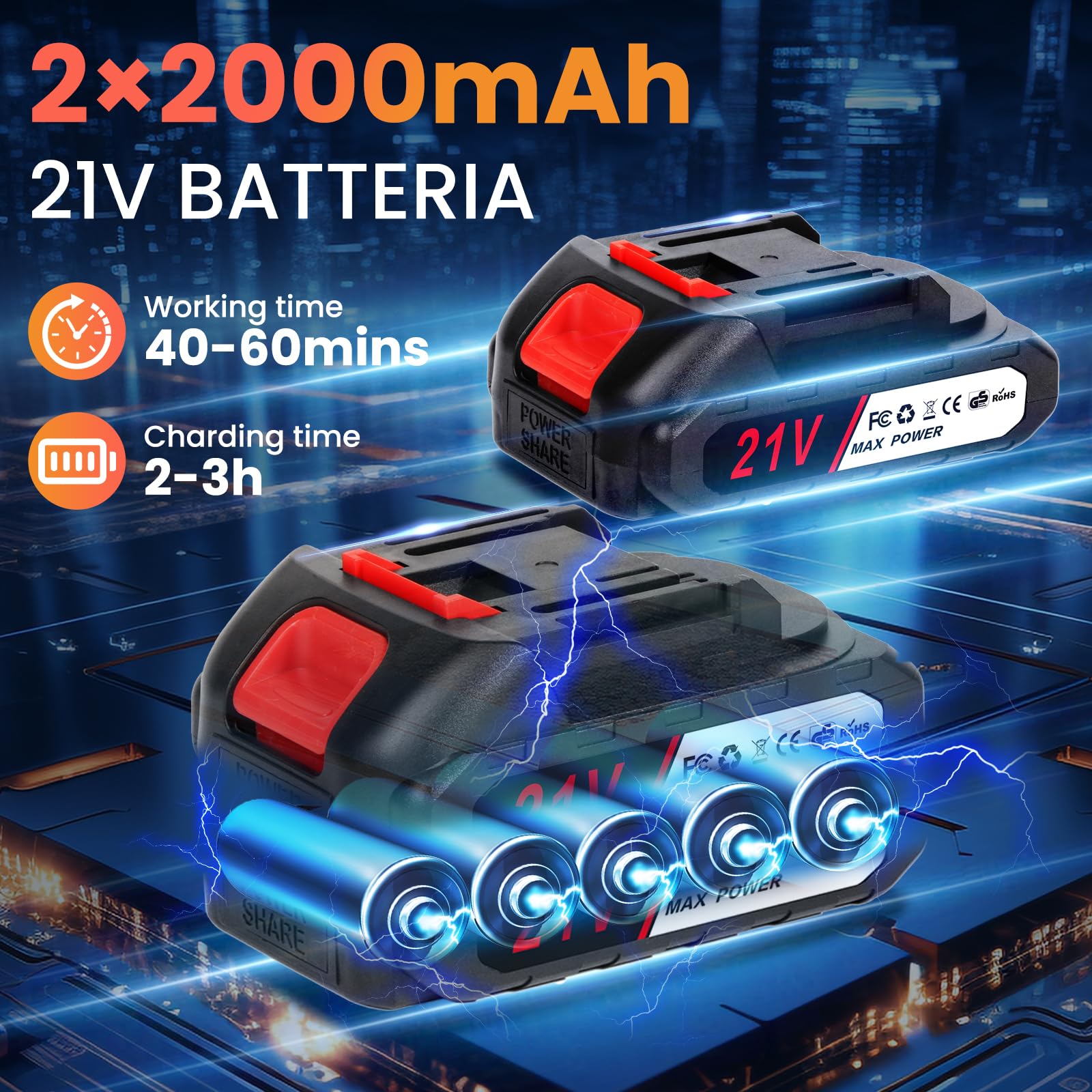 Mini Motosierra Bateria, 4000mAh Motosierra Bateria,con 900 w Motor Sin Escobillas, 2 x 2,0 Ah Baterías & Cadena Reemplazable, Mini Motosierra Portátil para Podar Árboles de Jardinería