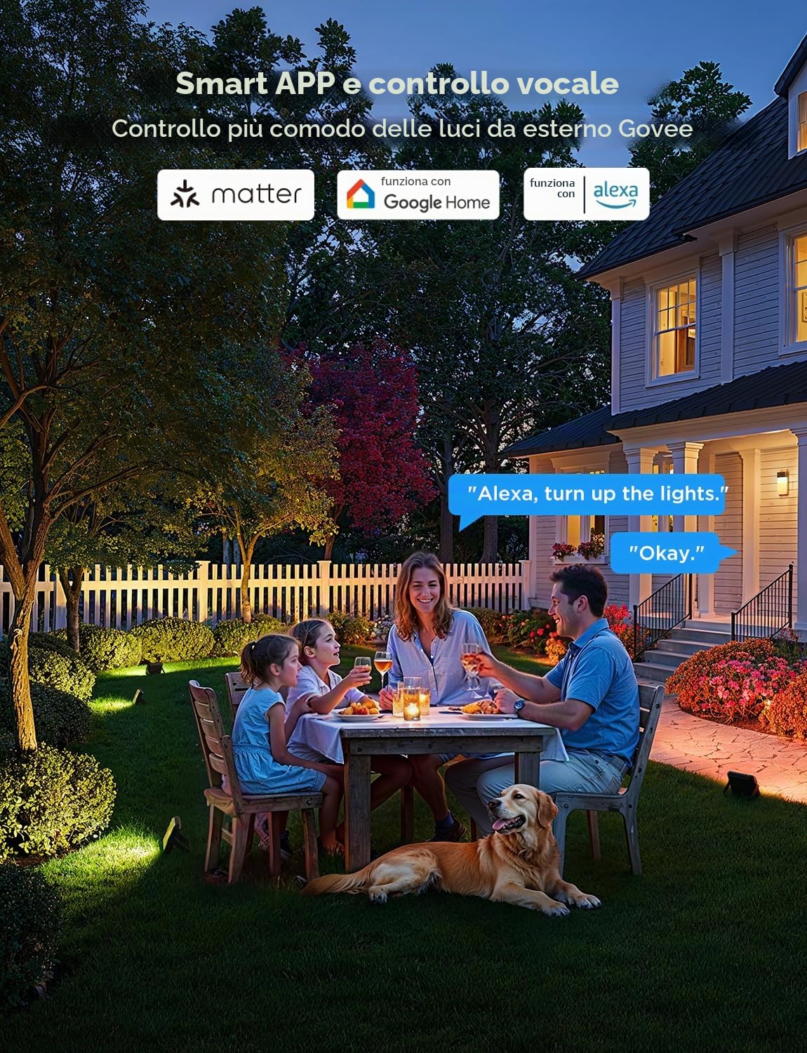 Govee 4 Faretti LED Esterno, Luce RGBIC con Bianco Freddo e Caldo, Funziona con Alexa Matter Google Home, 50+ Scene, Faretto LED da Esterno IP66 Impermeabile per Giardino e Patio