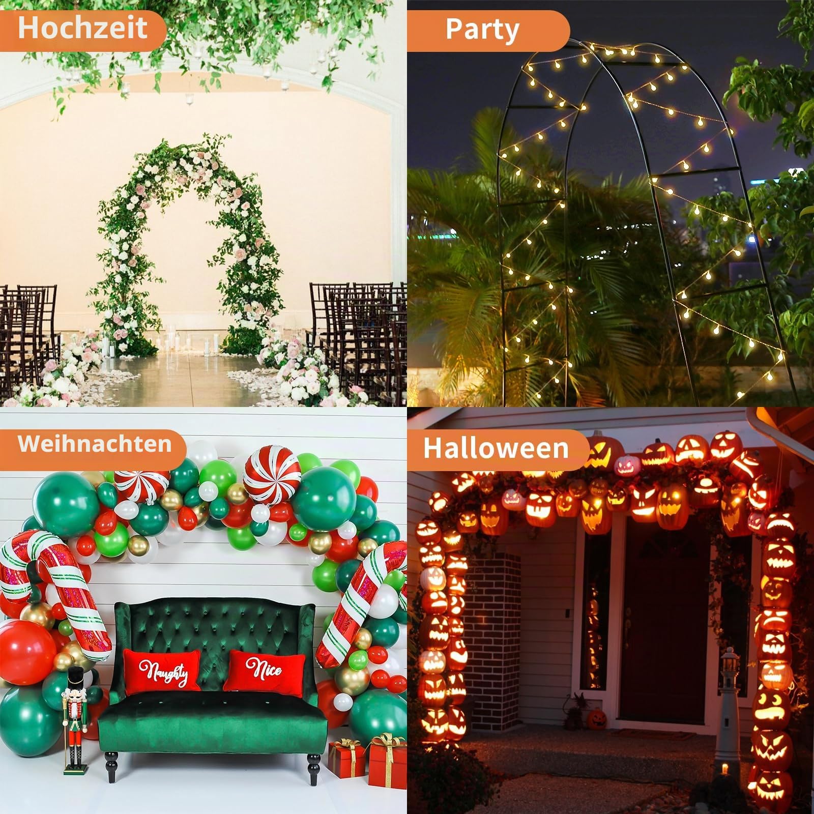 Mr.Ton Metall-Gartenbogen, 20 cm hoch x 150 cm breit, stabile Metalldorn mit scharfen Enden zum Klettern von Ranken und Pflanzen, Hochzeiten, Quinceaneras, Party-Dekoration, schwarz