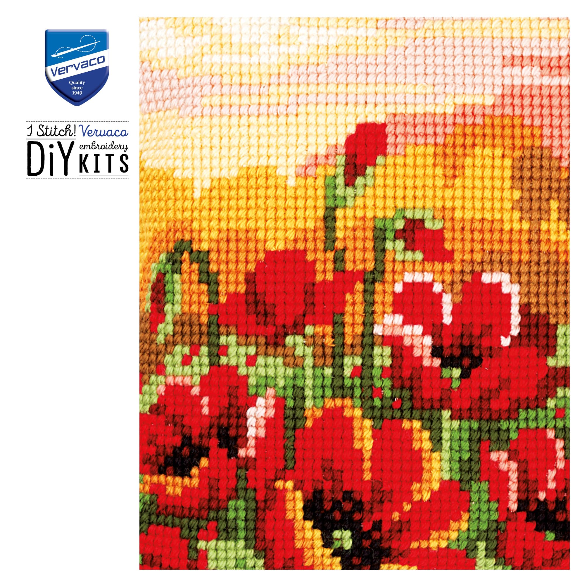 VERVACO Kit Cuscino Punto Croce PRATO DI PAPAVERI Set Ricamo Principianti Cuscini Gobelin Decorativi ca. 40 x 40 cm Accessori Per Lavoretti Creativi DIY Casa Decor Hobby Adulti Cross Stitch