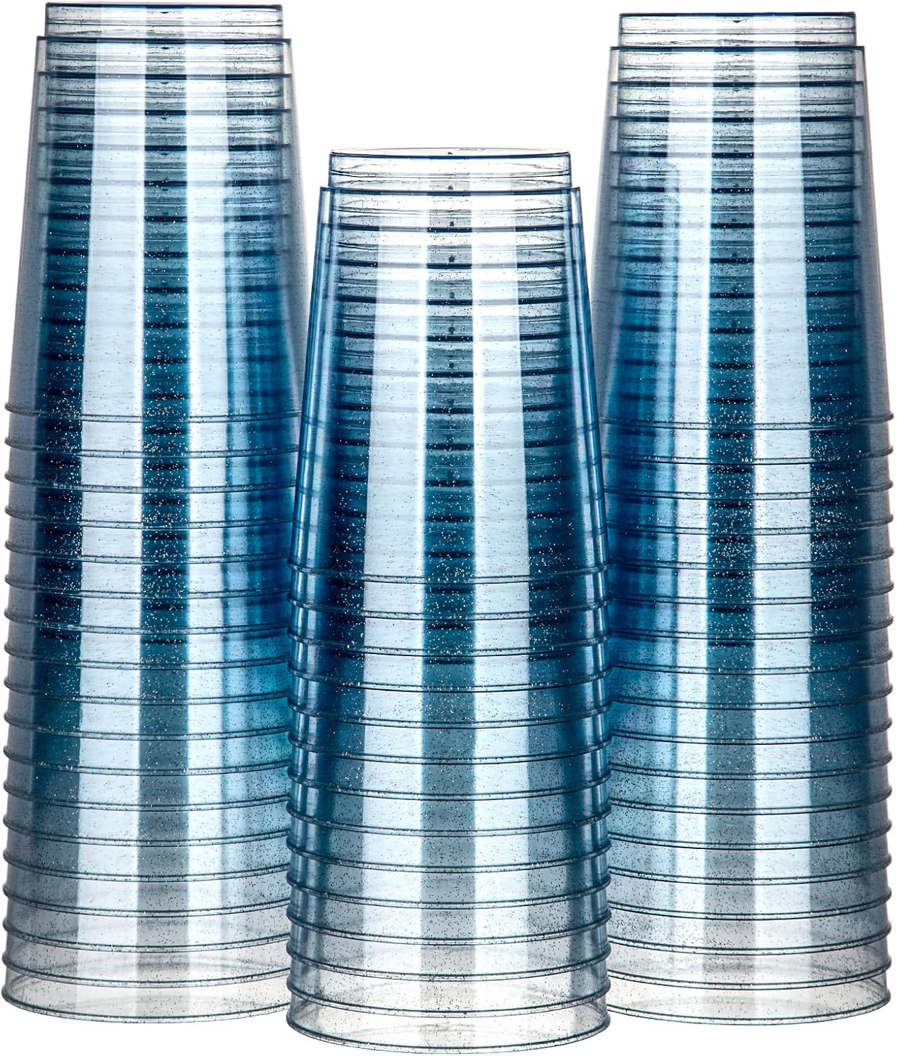 Homy Feel 10 Oz Blue Glitter Plastic Cups - 50PCS Disposable Cocktail & Wine Cups for Wedding Party