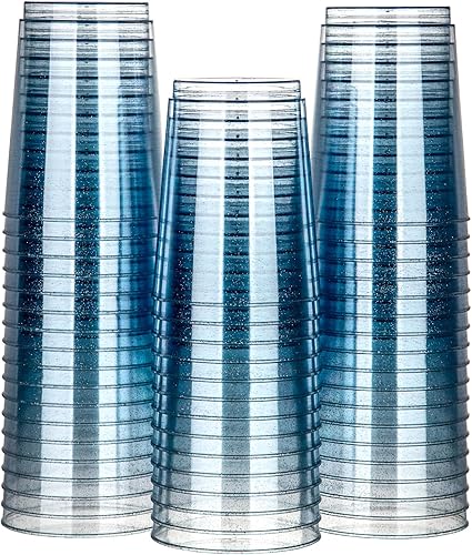 Miniatura 1 de Homy Feel Vasos de plástico con purpurina azul de 10 onzas, 50 unidades, tazas de cóctel desechables, vino de plástico, vasos de plástico, vasos de