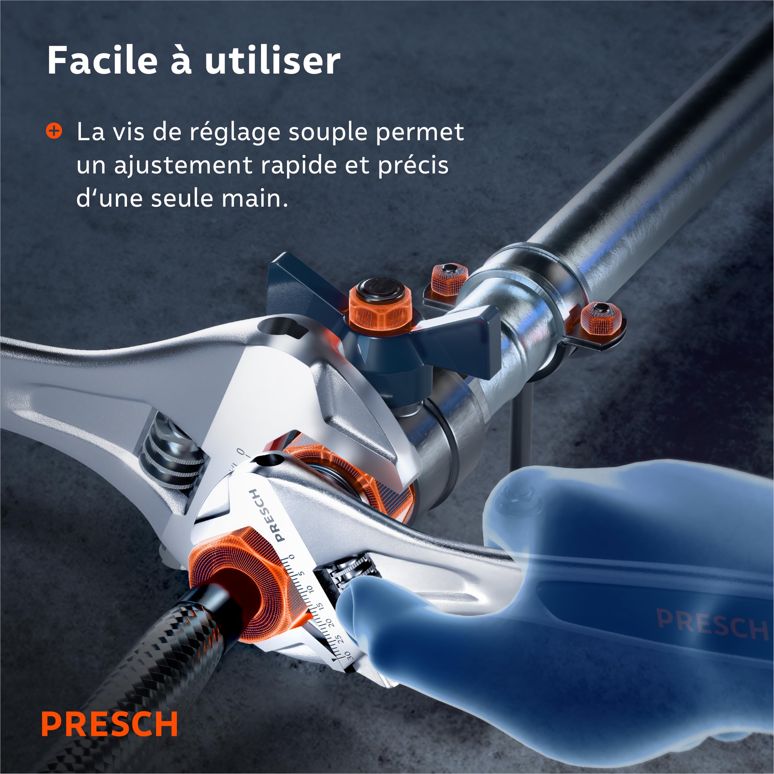 PRESCH Set de clés à molette - 200mm, 250mm & 300mm - Échelles gravées au laser 30mm-40mm (métrique et pouces) - Usinage de précision pour une prise optimale - Clés anglaise robuste