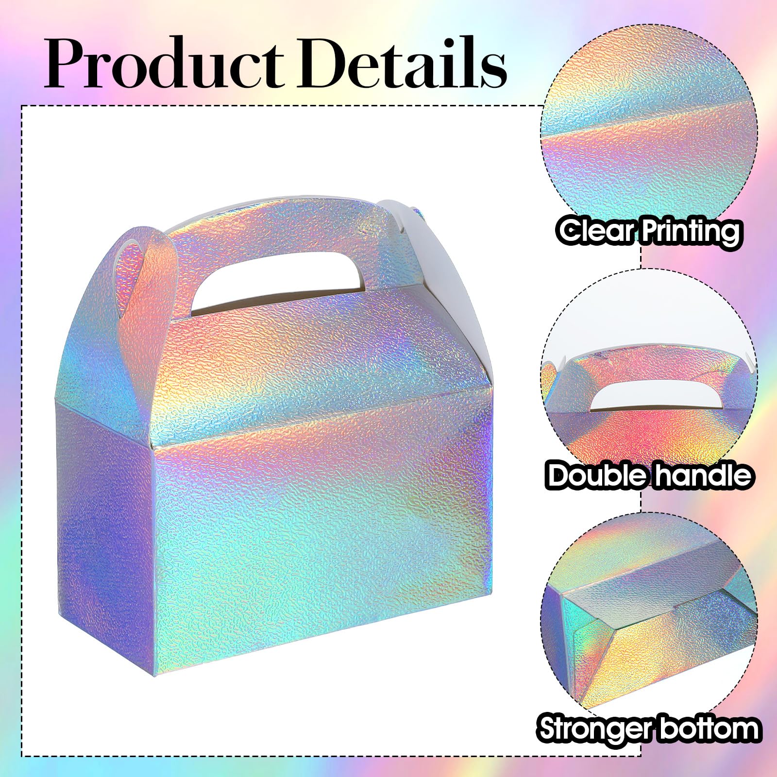 Abeillo Lot de 48 boîtes à dragées irisées – Boîtes à friandises holographiques arc-en-ciel, boîtes à bonbons, boîtes à pignons pour fête d'anniversaire, mariage, Noël