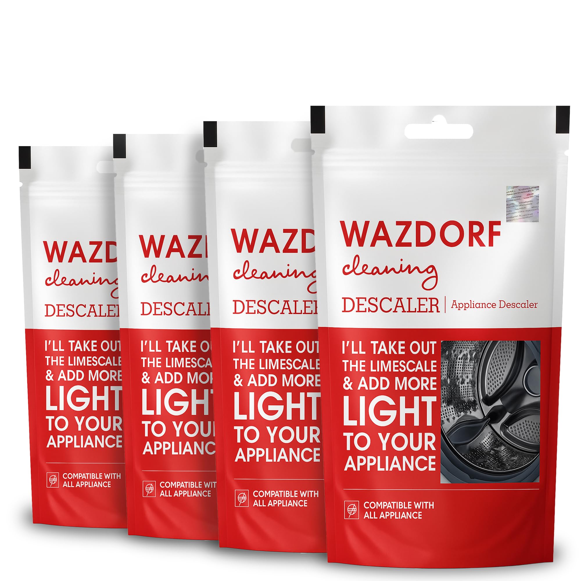Wazdorf Washing Machine Cleaner Powder - Pack of 4 (100g Each) Washing Machine Front Load & Top Load | Washing Machine Cleaning Powder | Descaling Powder for Drum & Tub Care