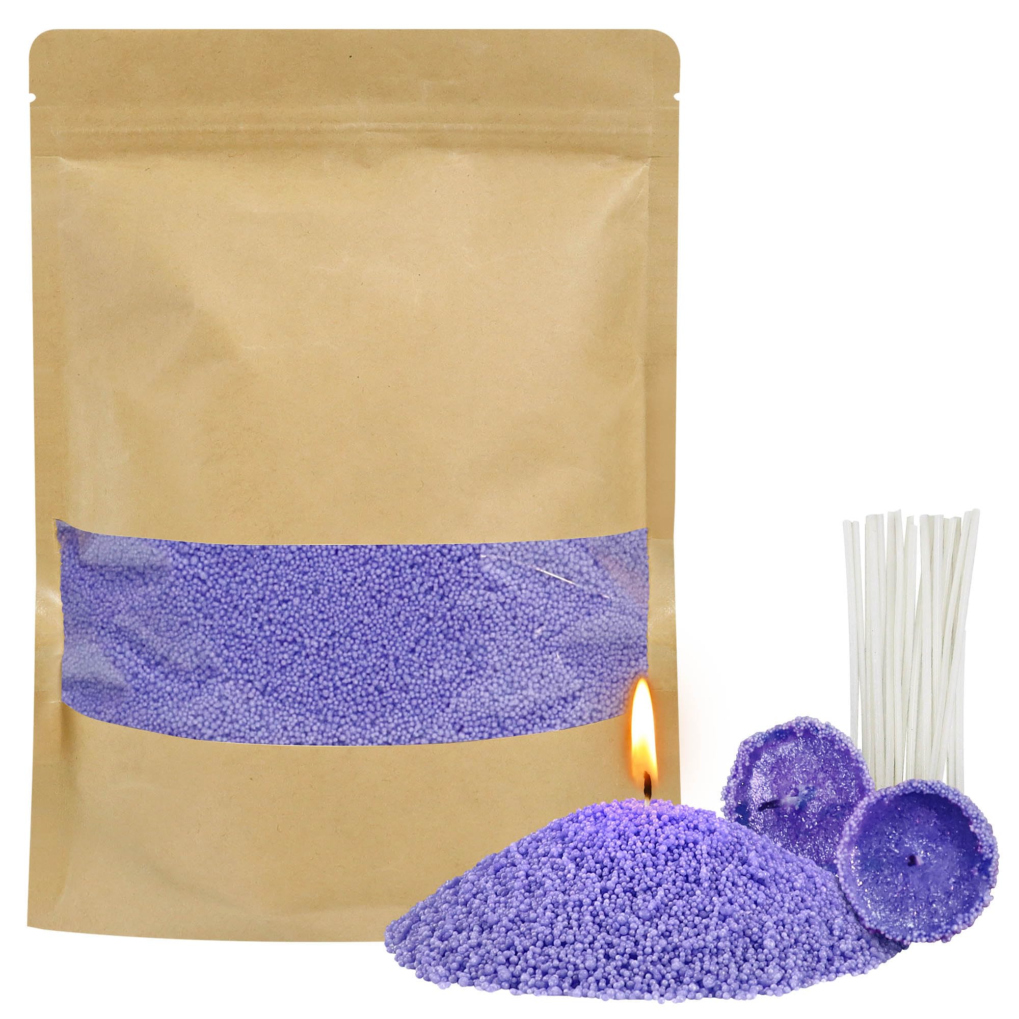 500g Scented Pearled Candle Sand with Wicks,Sand Wax Granules, Refillable Pearl Candles Sands with 20Pcs Wicks, Long Lasting Pearl Powder Snow Wax for DIY Making Birthday Weddings (Lavender Scented)
