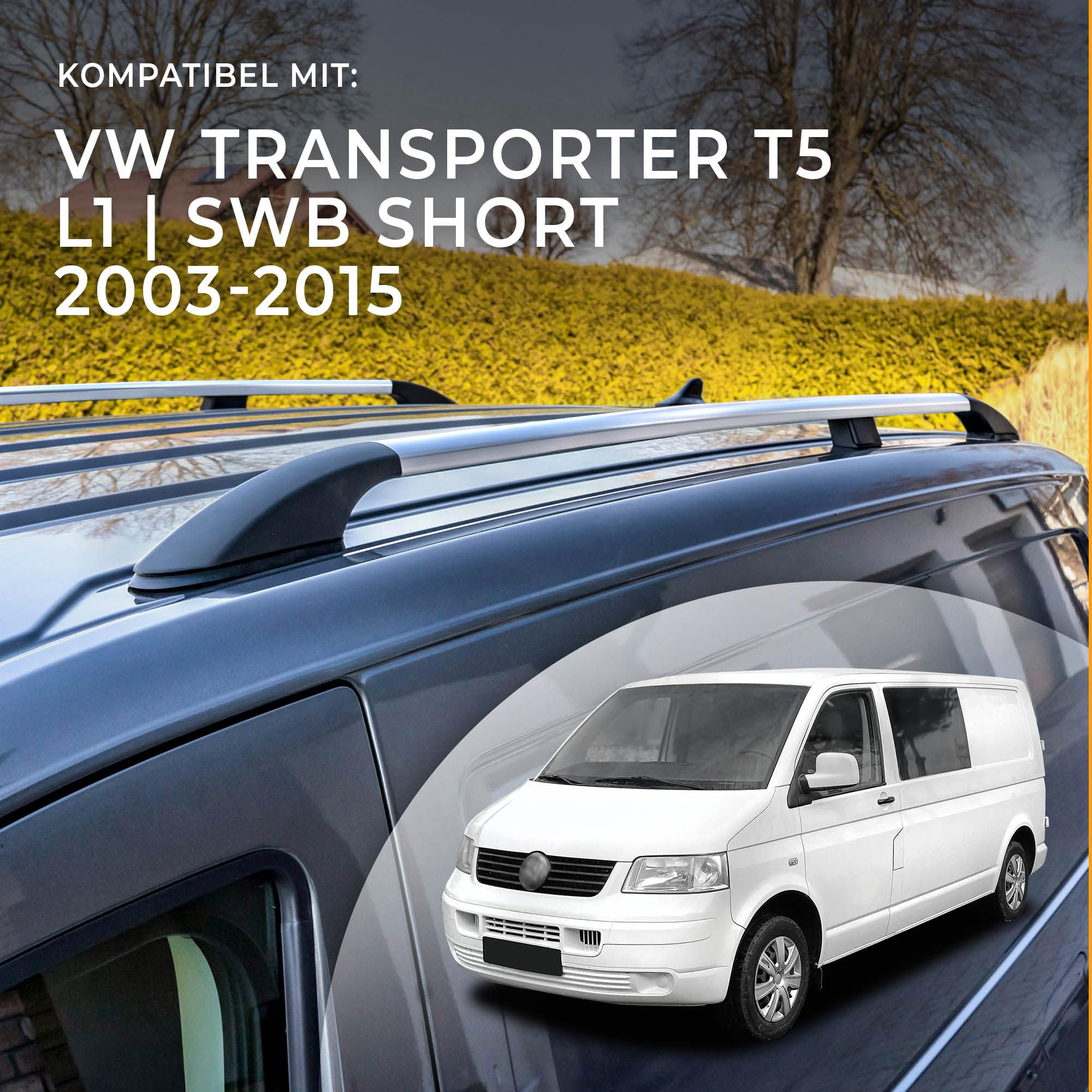 CHROMEMASTER | Dachrelinge Dachträger Kompatibel mit VW Transporter T5 L1 KURZ 2003-2015; Geeignet zur Montage von Dachträgern, Dachboxen und Fahrradträgern | Einfache und Schnelle Montage