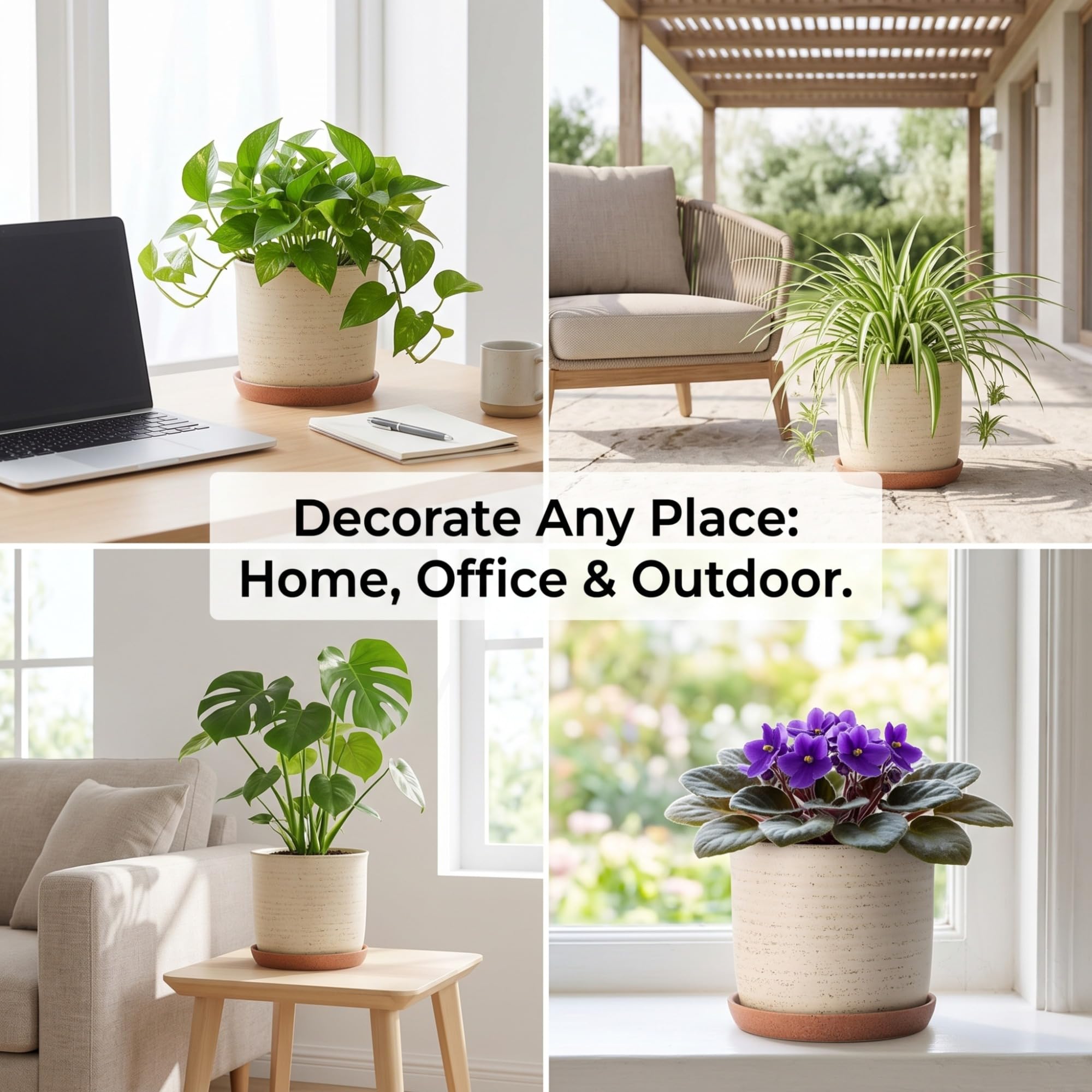 20,3 cm Blumentopf: Keramik-Übertopf mit Ablaufloch und Untersetzer, Blumentopf für Innen- und Außenpflanzen mit separatem Tablett für Zuhause und Büro, Pinselfarbe