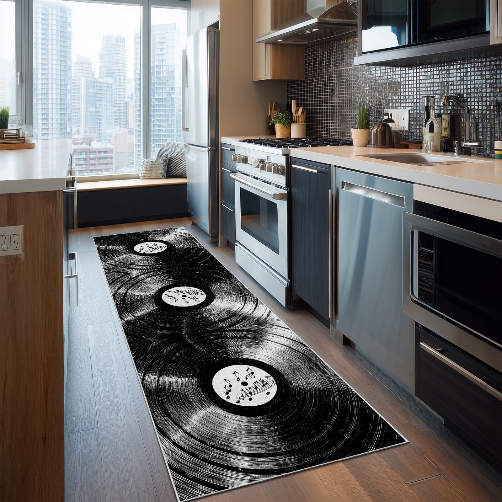 Flurteppich Läufer Retro Vinyl Schallplatten rutschfest