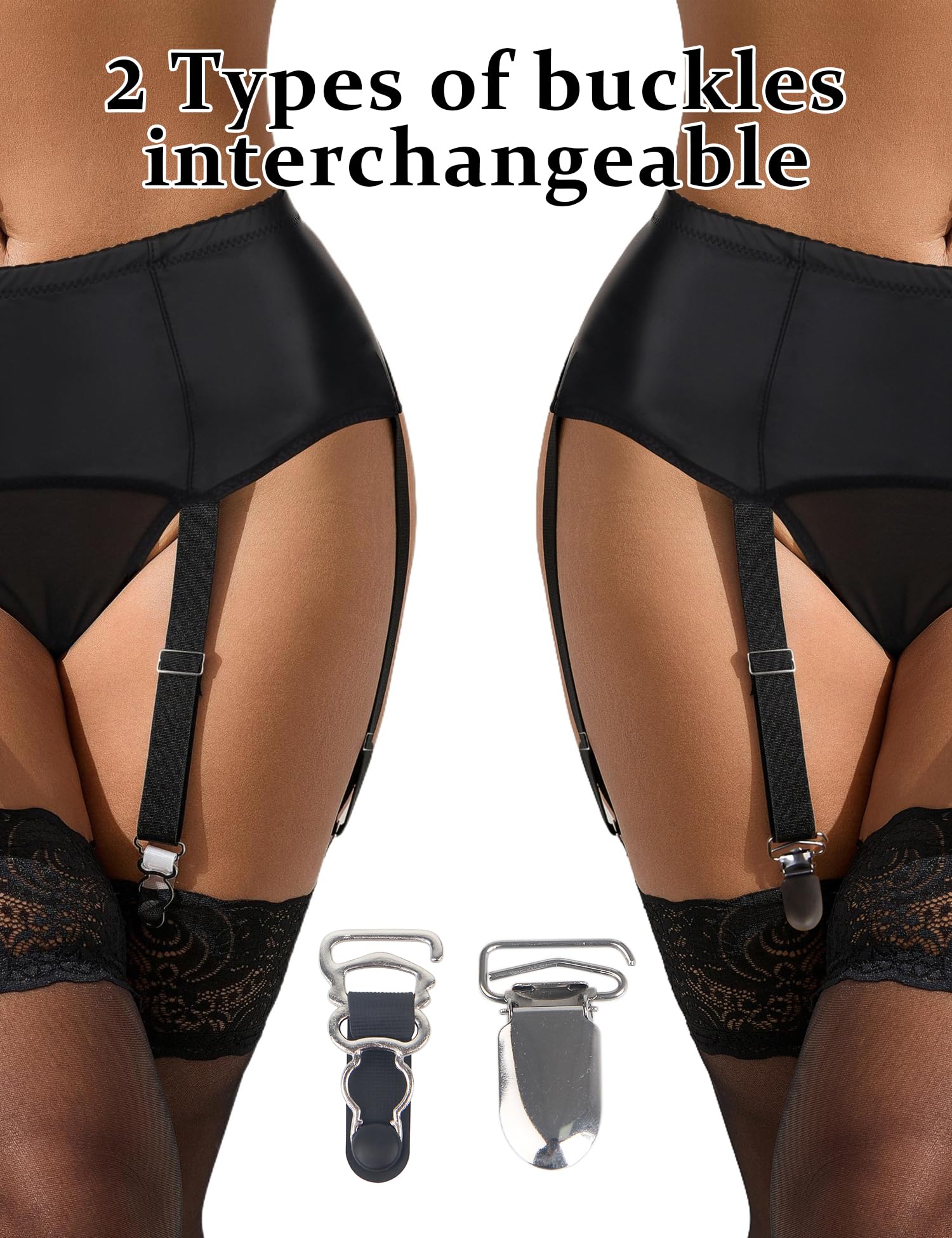 comeondear Liguero Sexy Mujer Cuero PU Talla Grande con 6 Tirantes Ajustables Hot Liguero Cintura Alta con Tanga Elásticos Ropa Interior Ligas Conjuntos Lenceria con 12 Clips Extraíbles