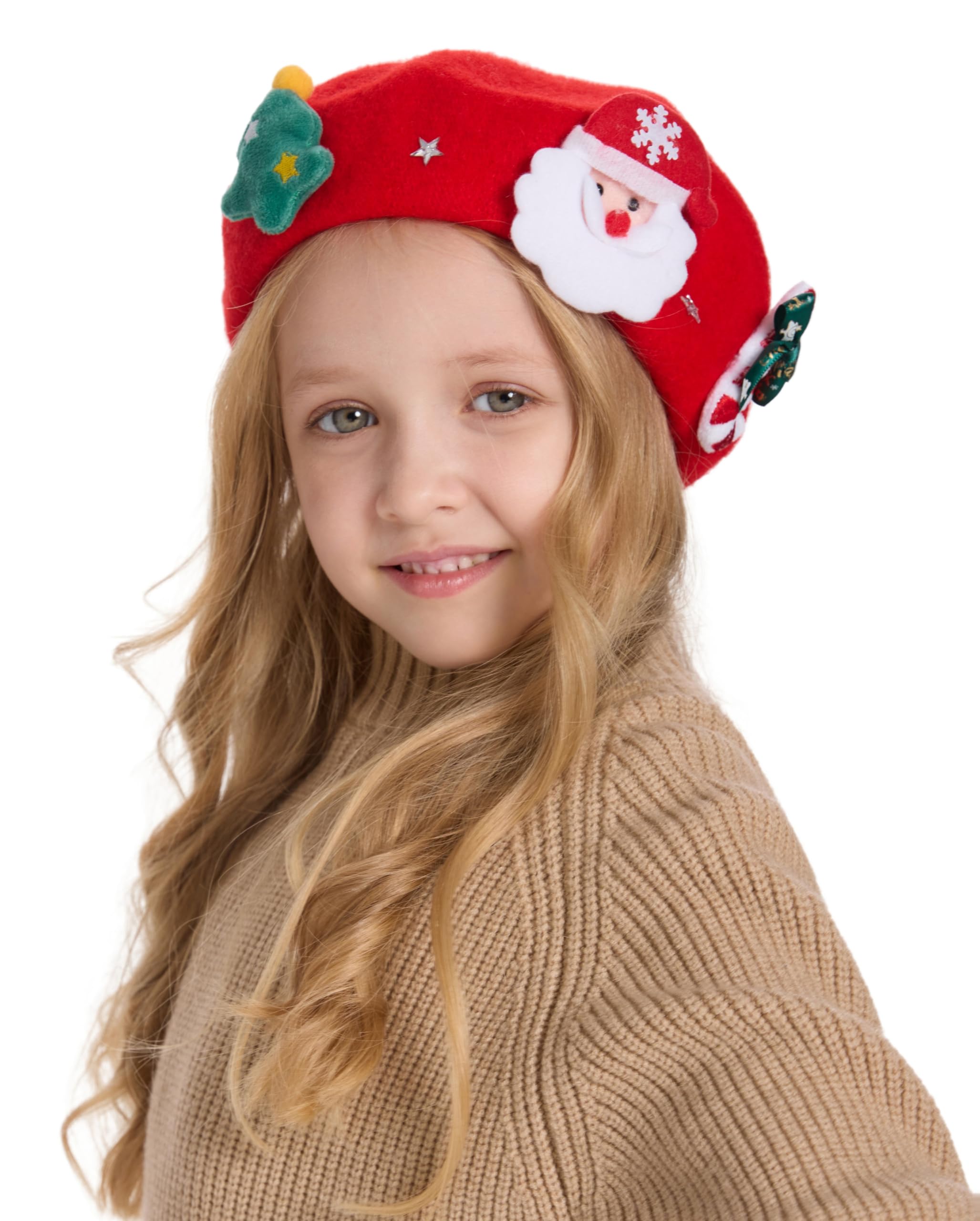 ZLYC Wool Kids Beret Hat Girls Solid Color Artist French Beret Cap(Christmas Santa Red),One Size - Image 3