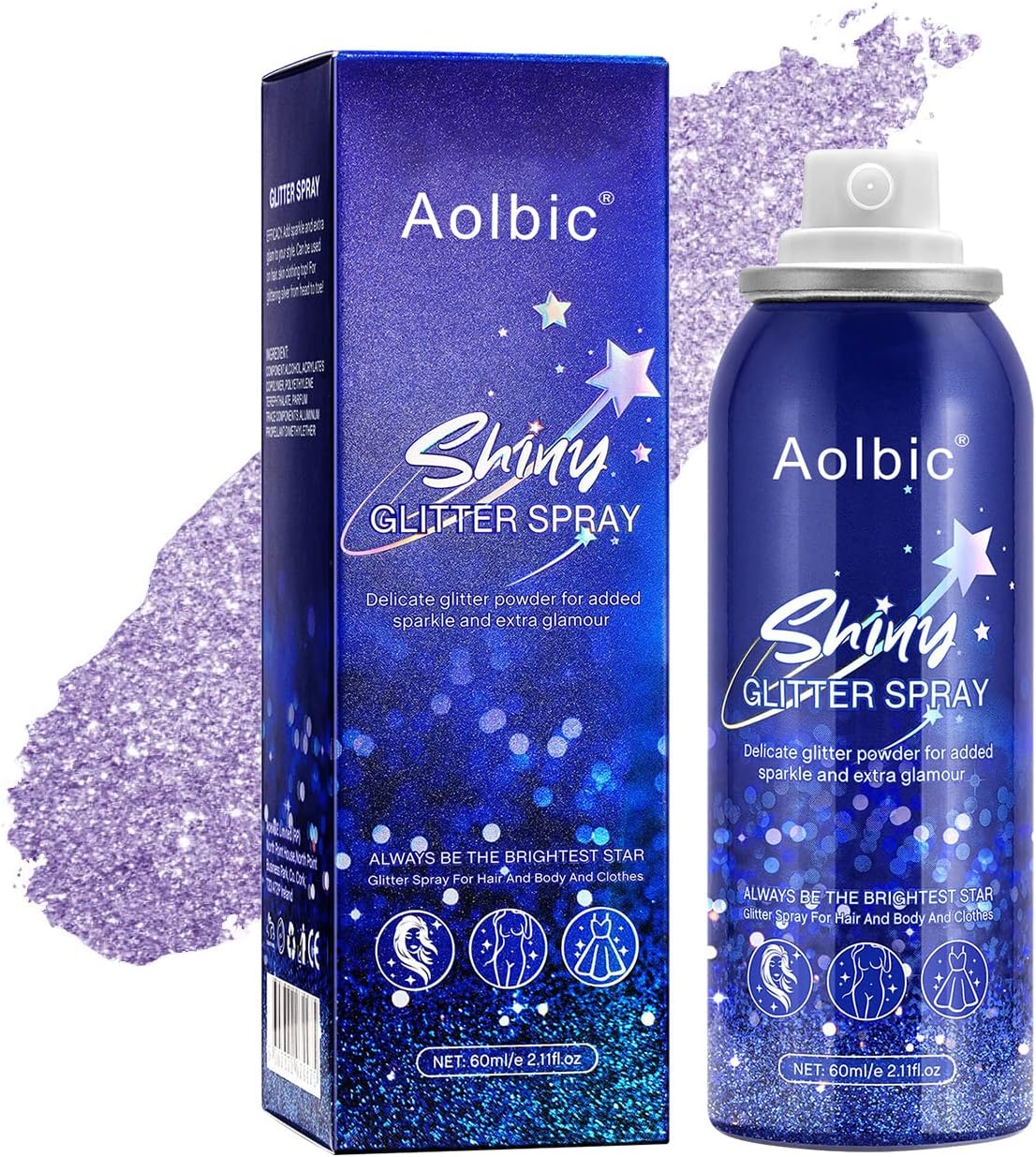 Face & Body Glitter, Shiny Glitter Spray, Festival Accessories, Cosmetic Glitter Makeup, Easy to Apply, Easy to Remove, Body Glitter Spray, for Face Body Hair Dress Prom Party (2.1 oz)