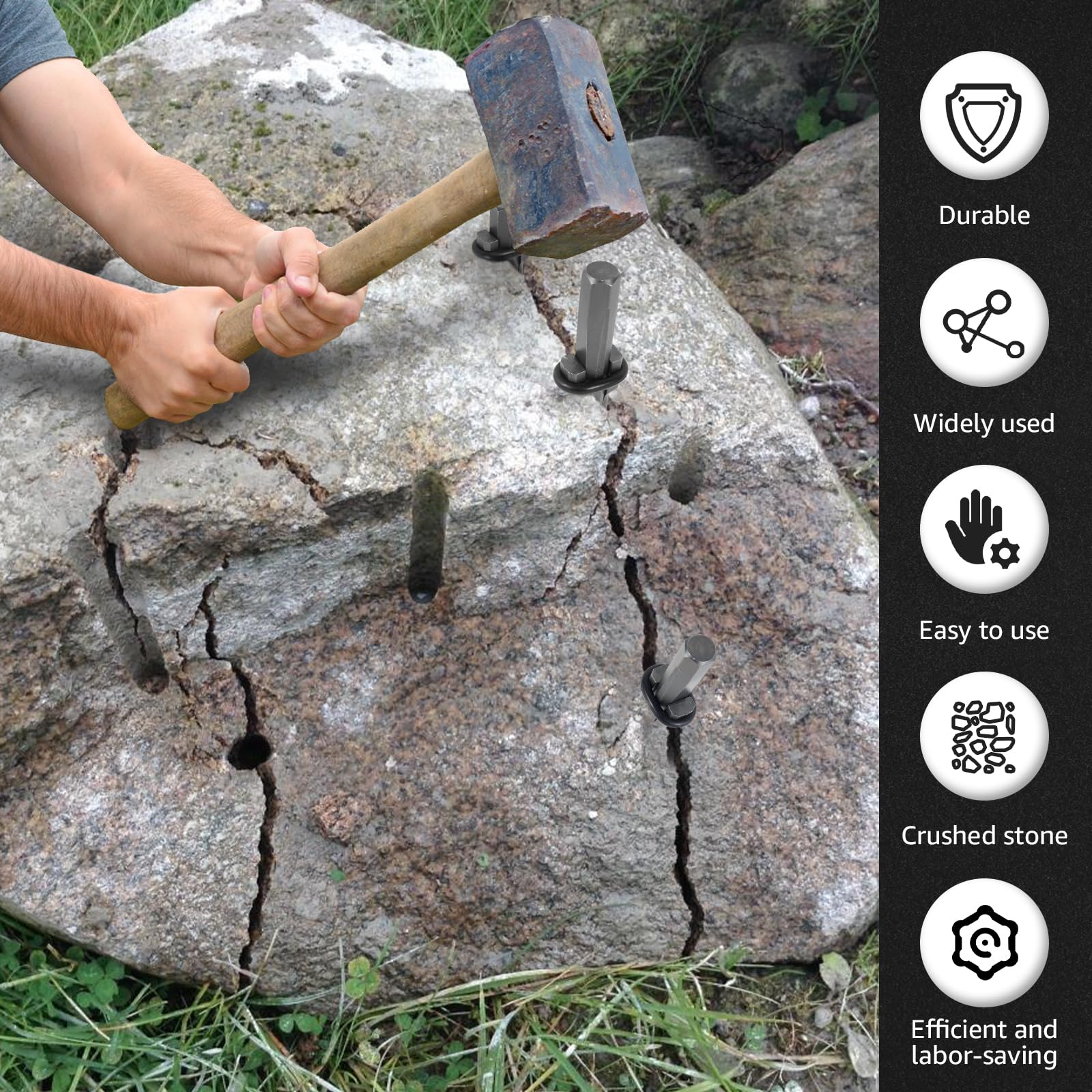 10 Pcs Stone Splitter, Heavy Duty Steel Rock Splitters 5/8 Inch Stone Splitter Hand Tools Concrete Rock Stone Splitter Hand Tools Multipurpose Stone Splitting Tools for Rocks Granite Concrete