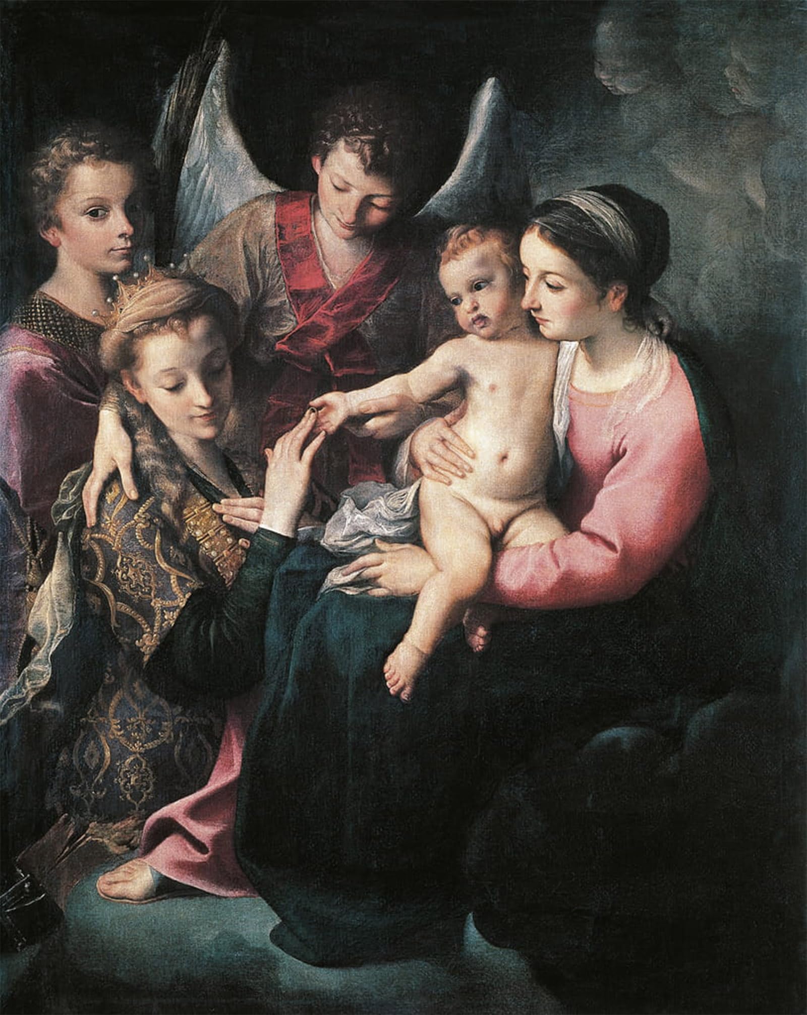 ARTXLXXBN Famous Painting Canvas Artwork Graffiti Print Mystic Marriage of St Catherine by Annibale Carracci Portrait Canvas Image for Home Decor 60x90cm