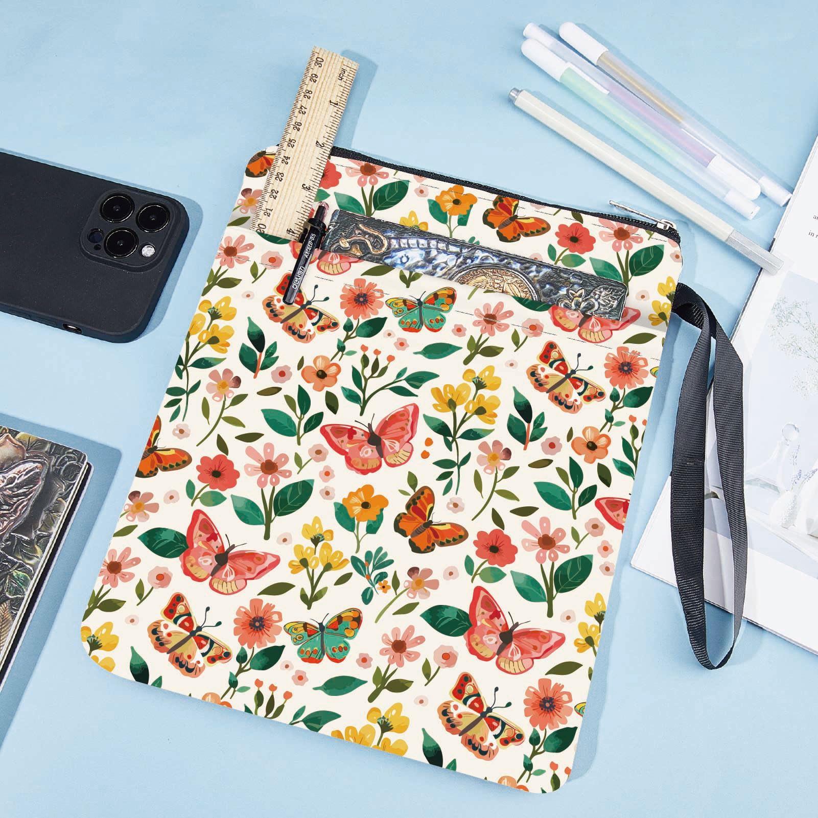Couverture Livre Lavable Housse De Livre CRASPIRE Pour Fille - Motif Arbre Et Fleurs - Lavable Avec Fermeture éclair Et Poche Pochette Livre