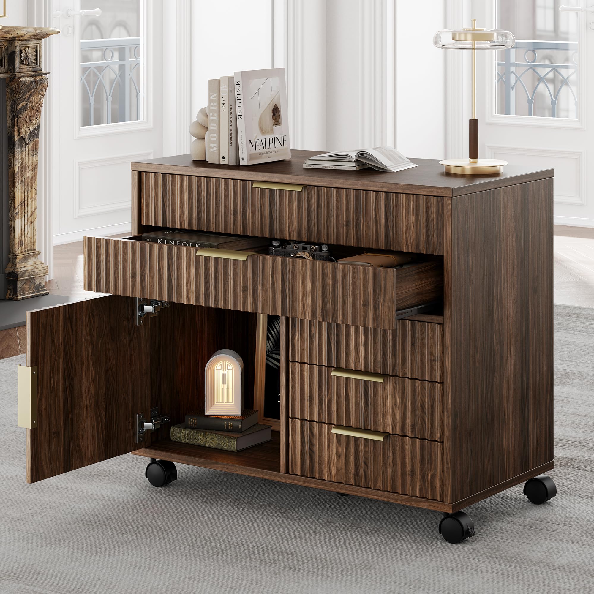 Amazon.com: Perledesign Fluted File Cabinet with 5 Drawers, Large