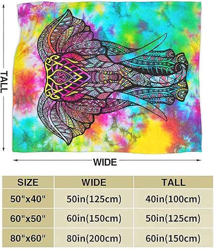 Miniatura 3 de Manta de elefante teñido anudado, franela súper suave, hippy colorido, manta de forro polar, ligera y acogedora para cama, sofá o habitación, 60 x