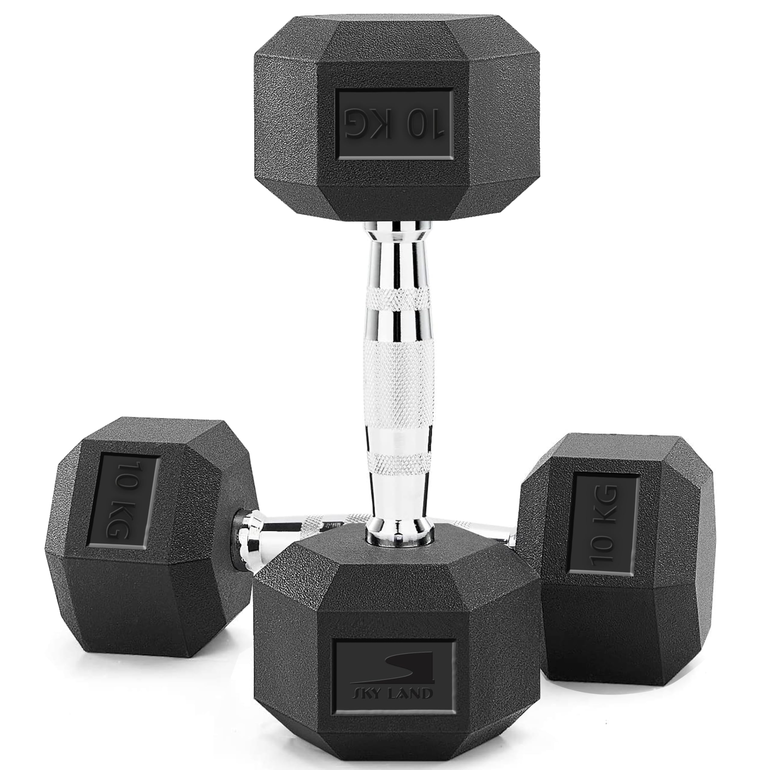 SKY LAND HEX Dumbbell Rubber Coated Cast Iron Hexagonal Dumbbells 10 kg*2 for Professional Exercise | Premium Hand Weight Dumbbell | Strength Training Equipment | Full Body Workout -EM-9260-10