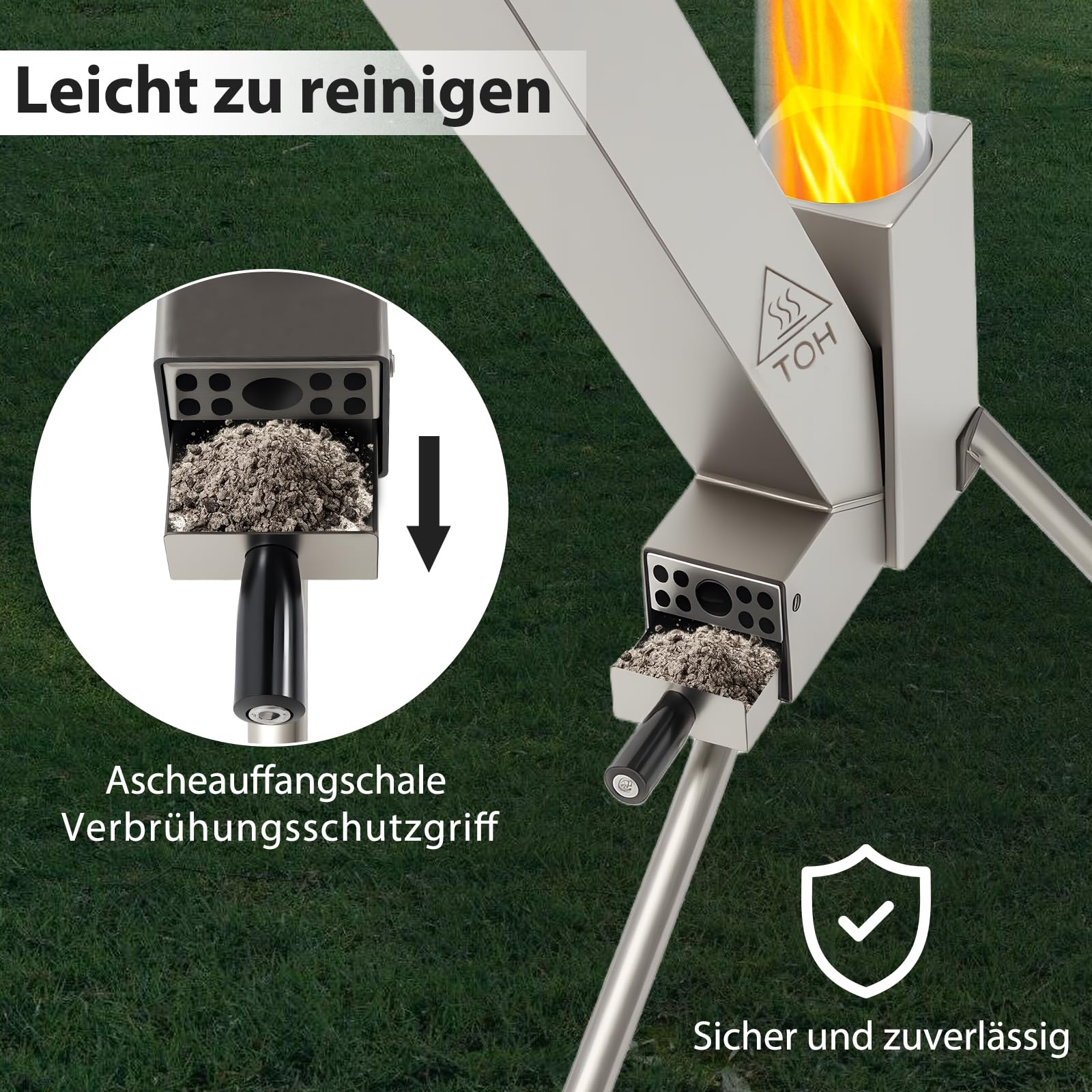 Youyijia Feuerrohr Edelstahl, Feuersäule Outdoor, Feuerrohr Pelletfackel, Dekorativer Terrassenofen – Raketenofen für Camping, Garten, Terrasse (Silber)
