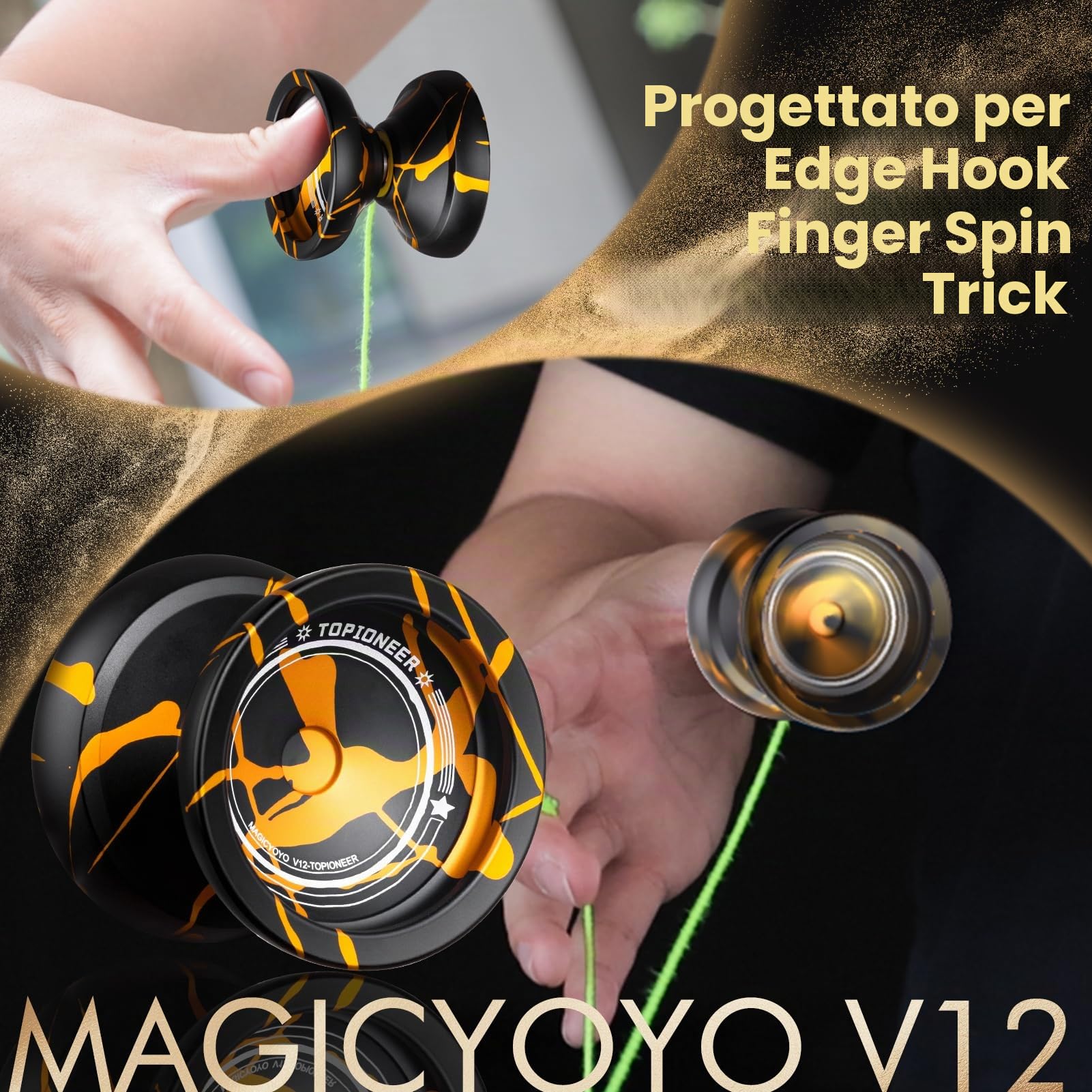 Yoyo V12 Yoyo professionale per principianti e giocatori avanzati, doppio scopo in metallo reattivo e non reattivo, in lega di alluminio resistente trucchi