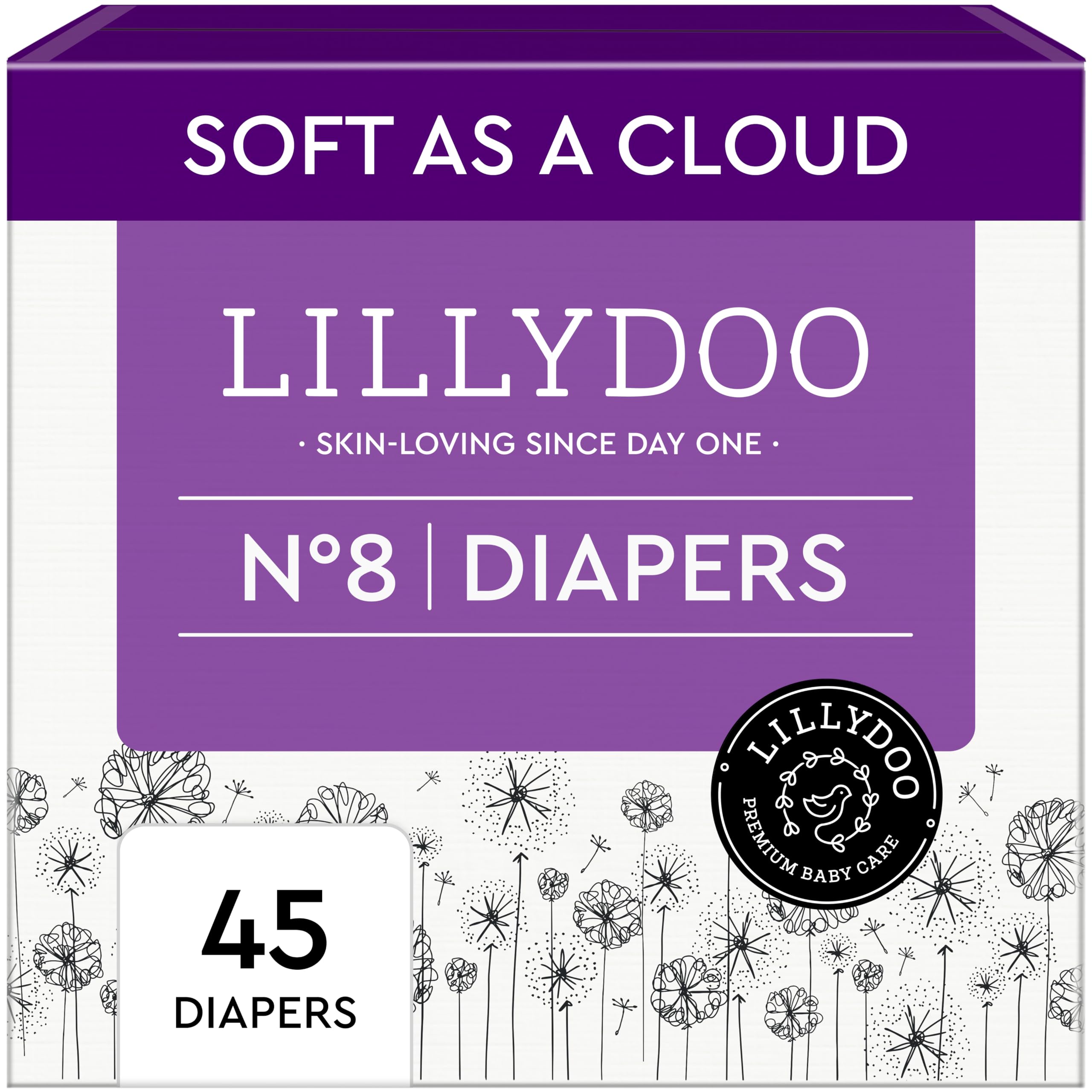 LILLYDOO Baby Diapers - Size 8 (37+ lbs), Half-Monthly Supply (90 Count), Leak Protection, Skin-Friendly, Ultrasoft, Perfume- & Chlorine-Free,
