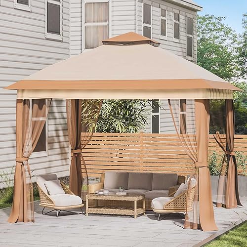 UDPATIO Gazebo desplegable de 11 x 11 pies, para patio al aire libre, impermeable, con mosquitera, para césped, jardín, patio trasero y cubierta,