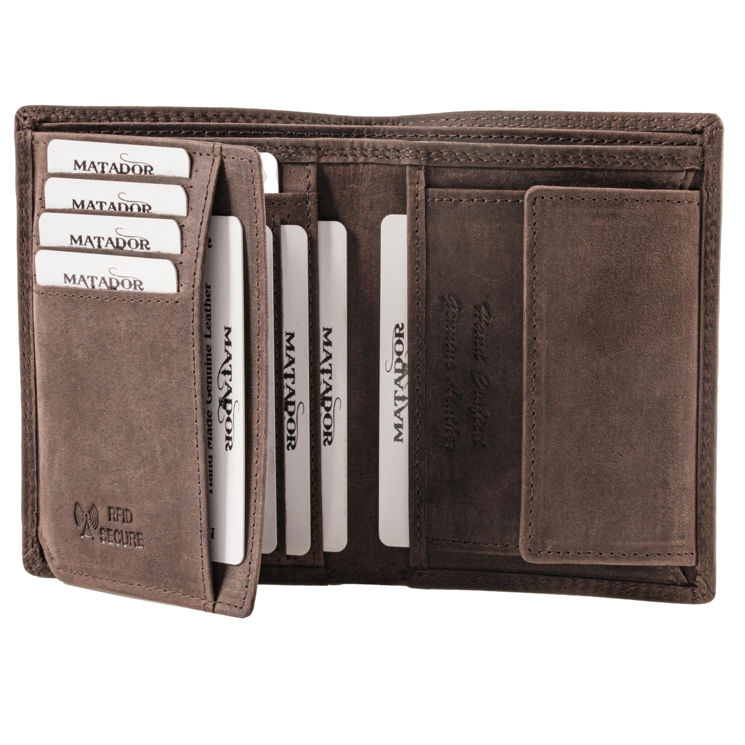 MATADOR Porte Monnaie Homme Cuir #Vigo avec élégante Boîte Cadeau, Luxe Porte Carte Homme RFID, Grand Portefeuille avec de Nombreux Compartiments à Cartes en Marron Foncé