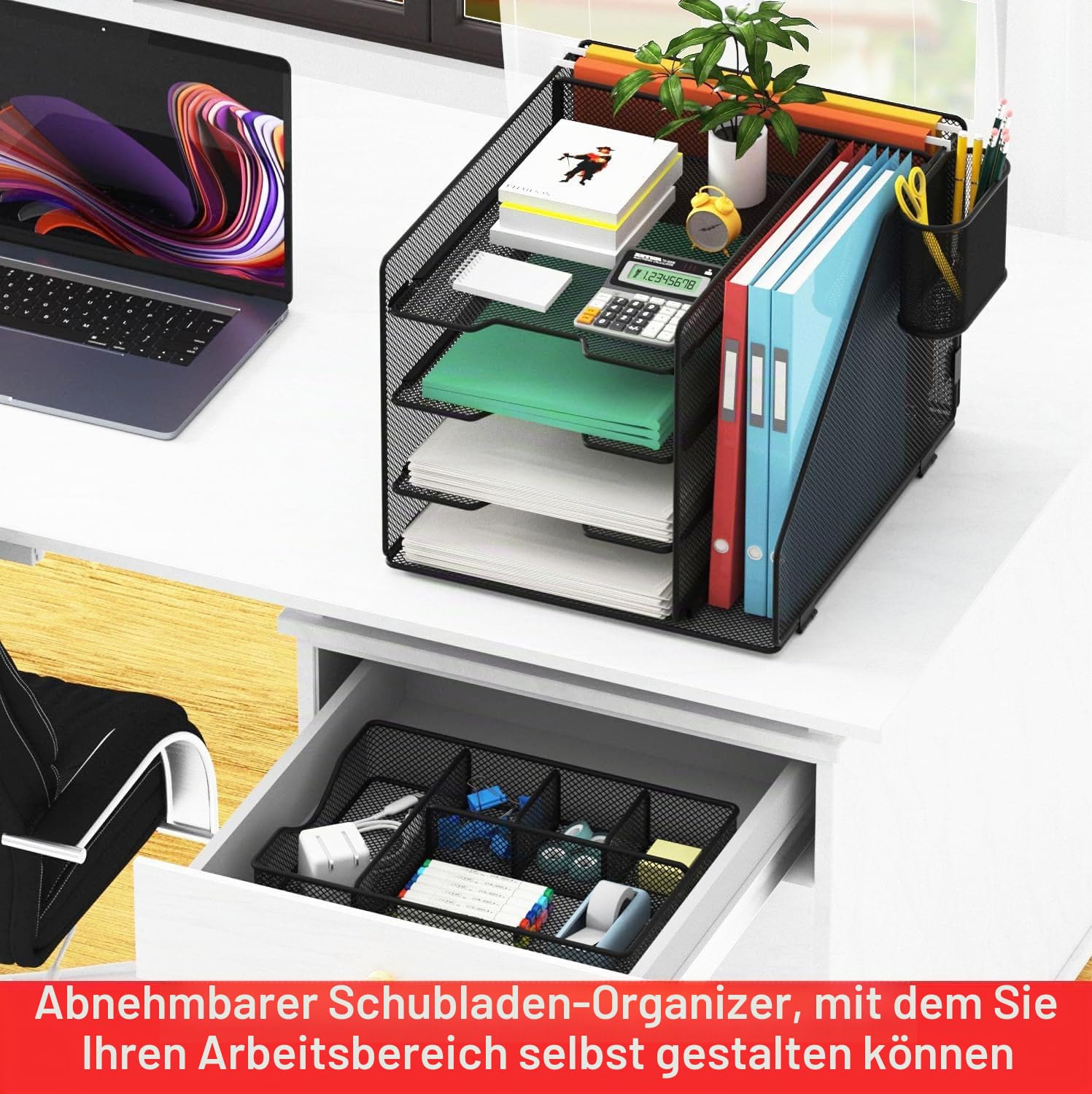 BOHDK Schreibtisch-Organizer mit Hängeregisterhalter, Papier-Briefablage-Organizer mit Schublade und Stifthalter, Netz-Desktop-Organizer und Aufbewahrung