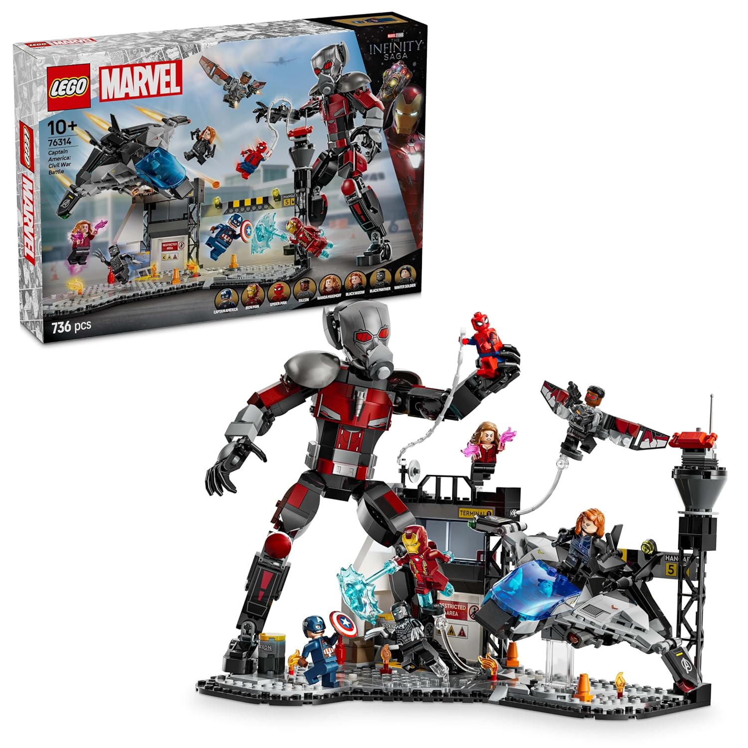 LEGO Marvel Captain America: Civil War Action Battle Buildable Playset with 8 Minifigures 76314