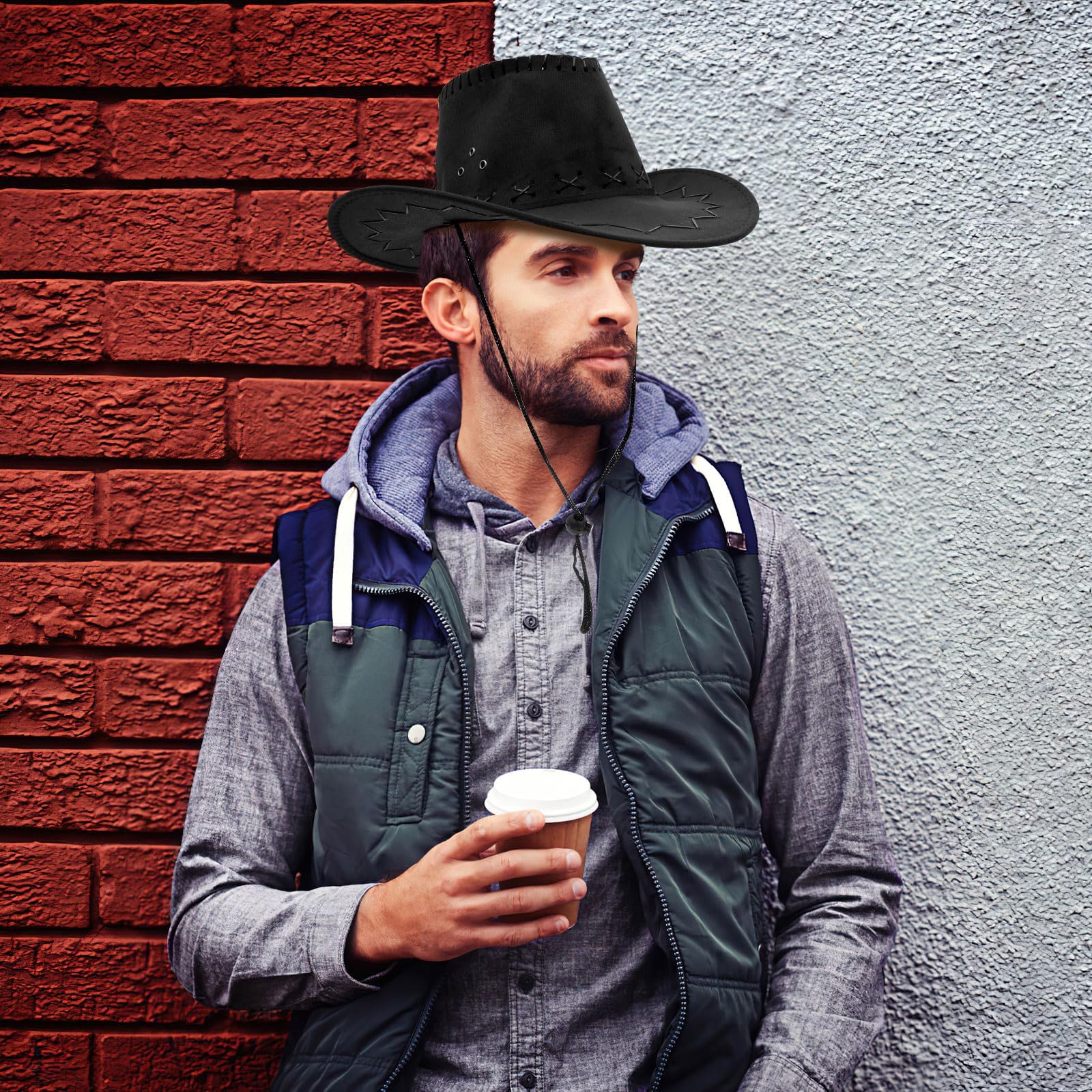 Set di 12 cappelli da cowboy con 12 bandane, cappello da cowboy western con sottogola regolabile, per adulti, perfetti per matrimoni, spettacoli e feste