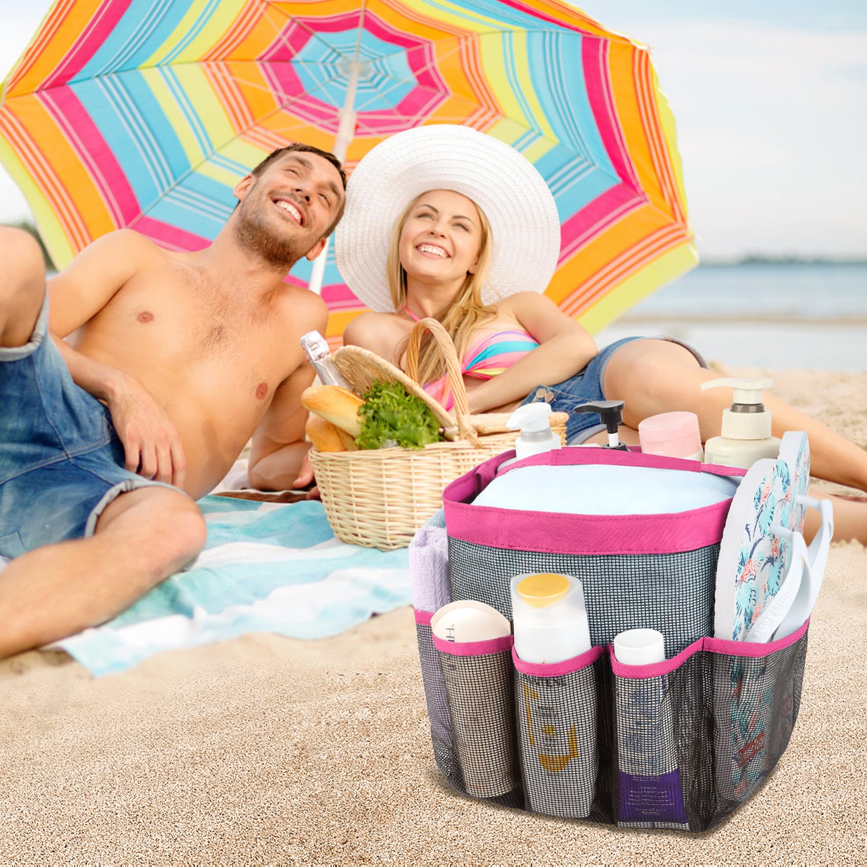 Eoocvt Organizador De Ducha De Malla, 8 Bolsillos, De Secado Rápido, Bolsa De Aseo Para Baño, Organizador De Ducha, Accesorios (azul